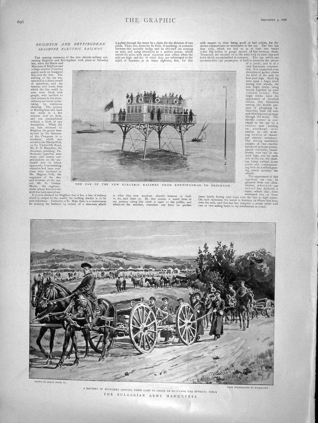 Old Antique Print 1896 Car Electric Railway Bulgaria Army Patmore Elvira 19th