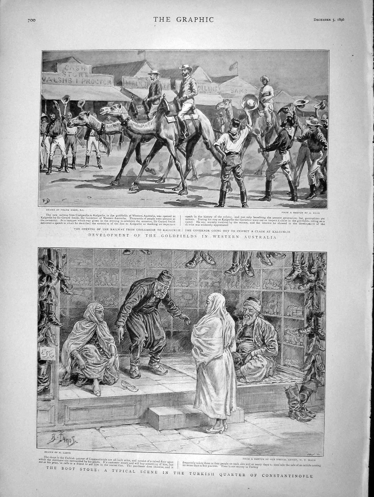 Original Old Antique Print 1896 Gfields Australia Railway Constantinople Boot