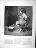 Old Antique Print 1896 Little Girl Dibbling Chubb Fishing Portrait Millet 19th