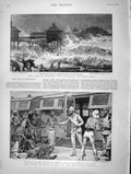Original Old Antique Print 1896 Gale Brighton Pier Electric Seashore India 19th