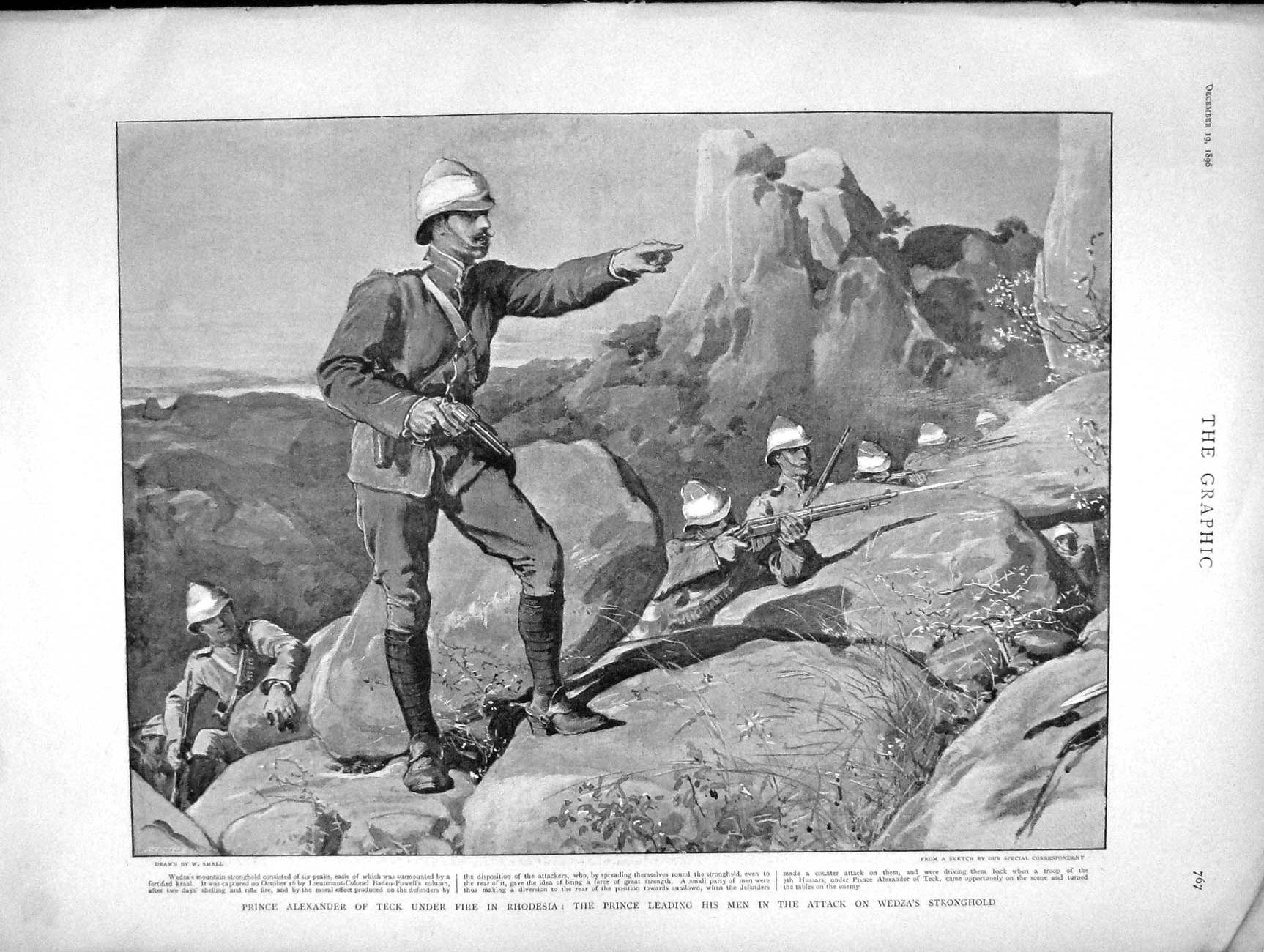 Original Old Antique Print 1896 Prince Alexander Teck Rhodesia Wedza Strongh