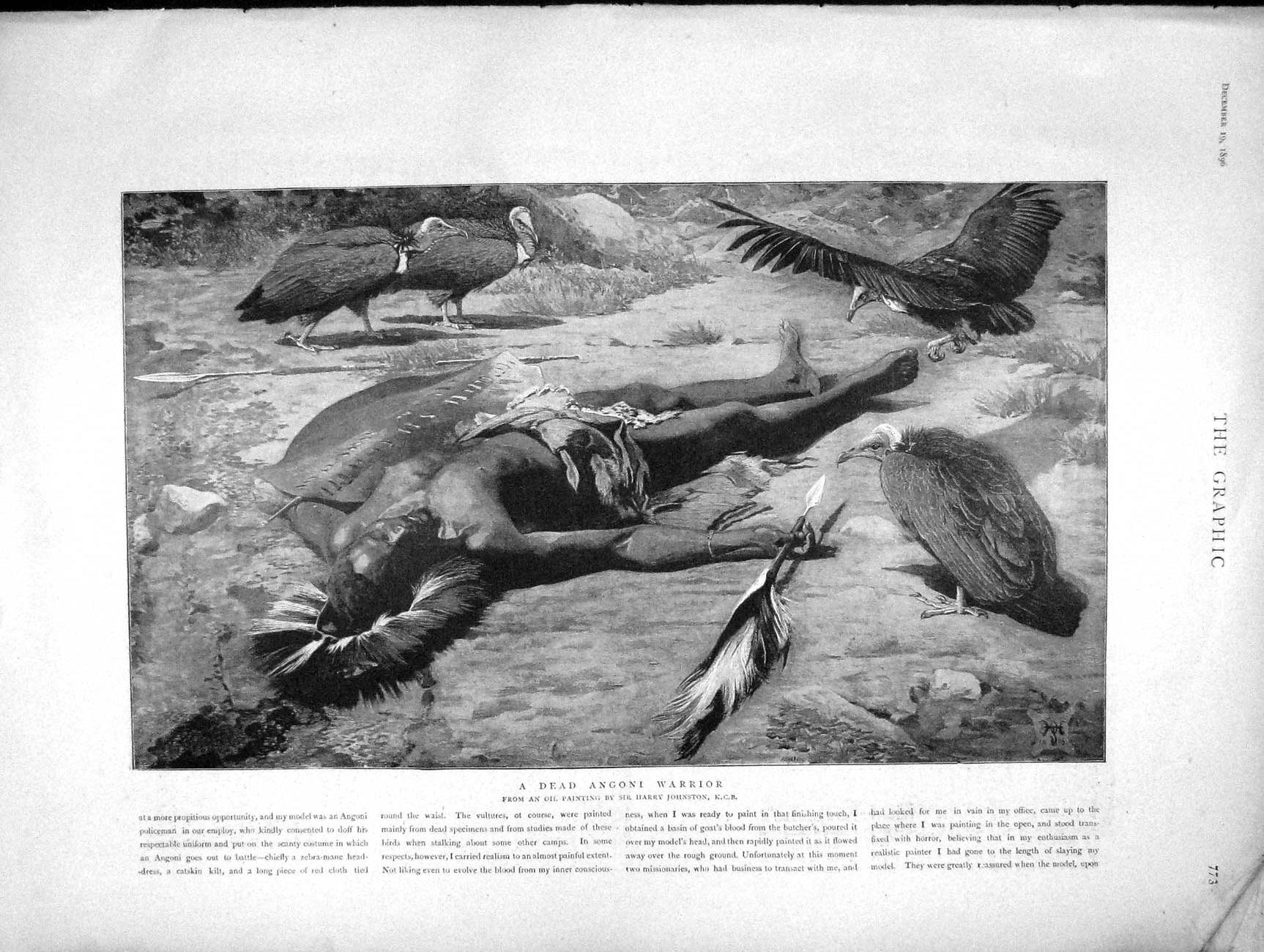 Original Old Antique Print 1896 Dead Angoni Warrior Atonga Yao Natives Men 19th