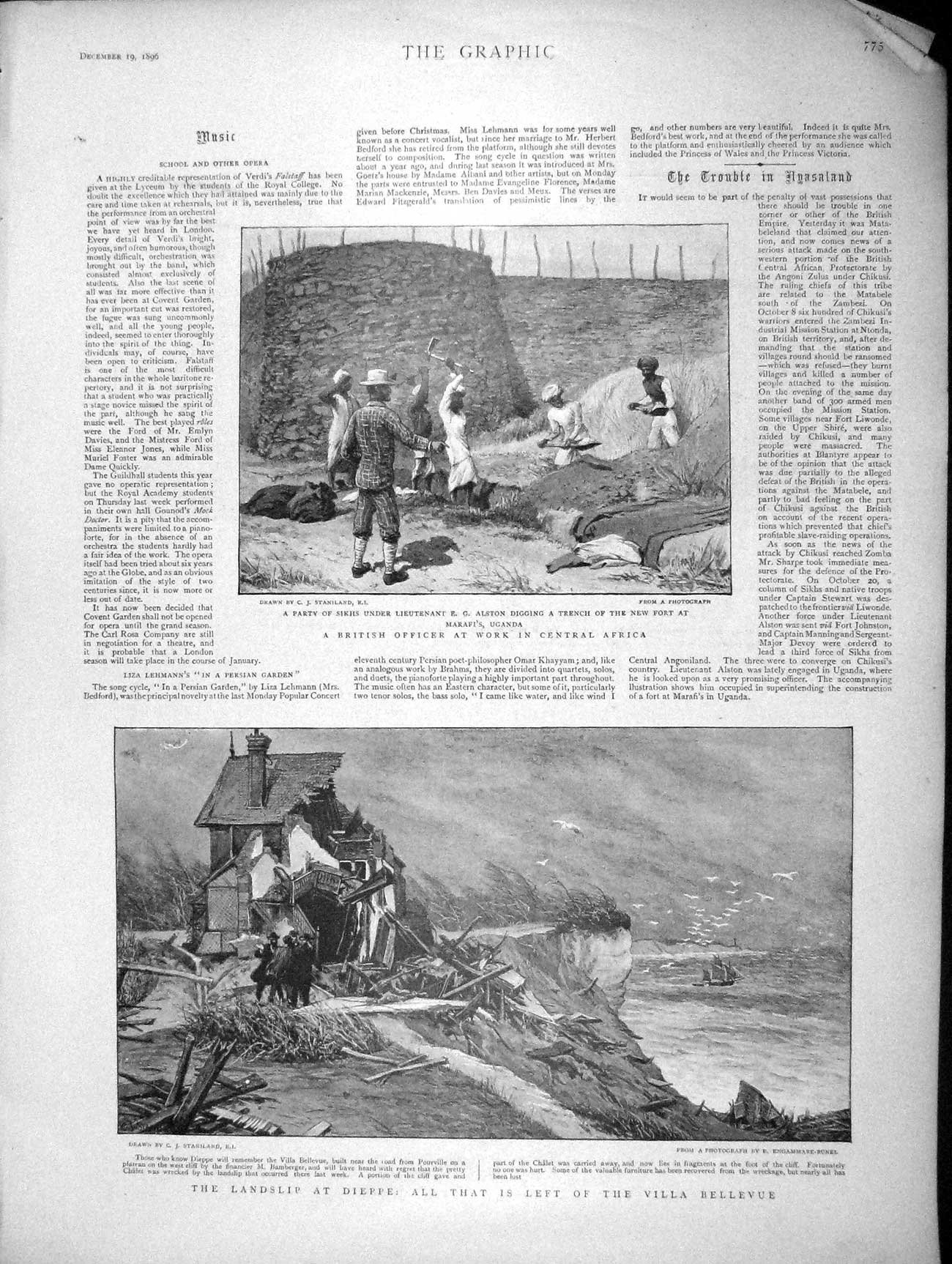Old Antique Print 1896 Africa Alston Fort Uganda Dieppe Countess Oxford 19th