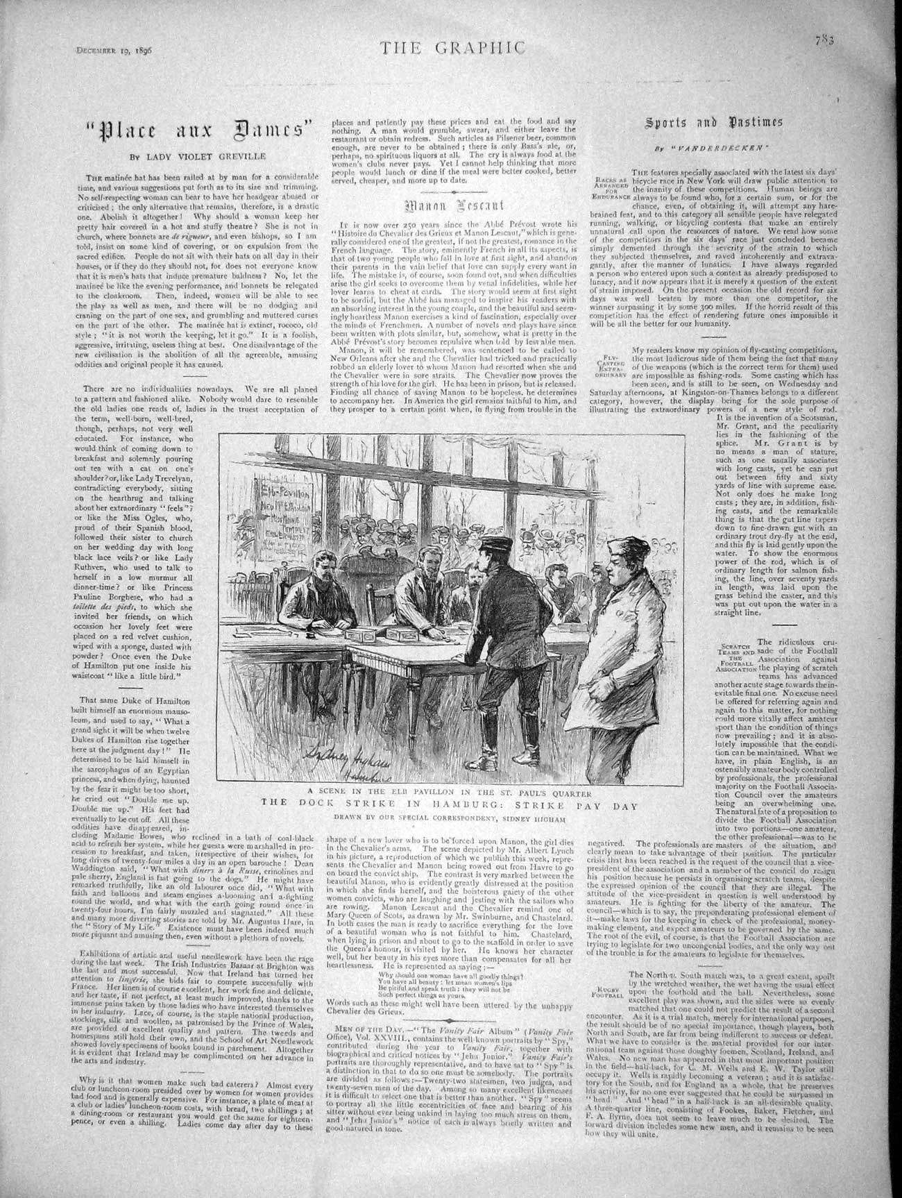 Original Old Antique Print 1896 Scene Elb Pavilion St. Pauls Dog Strike Hamburg