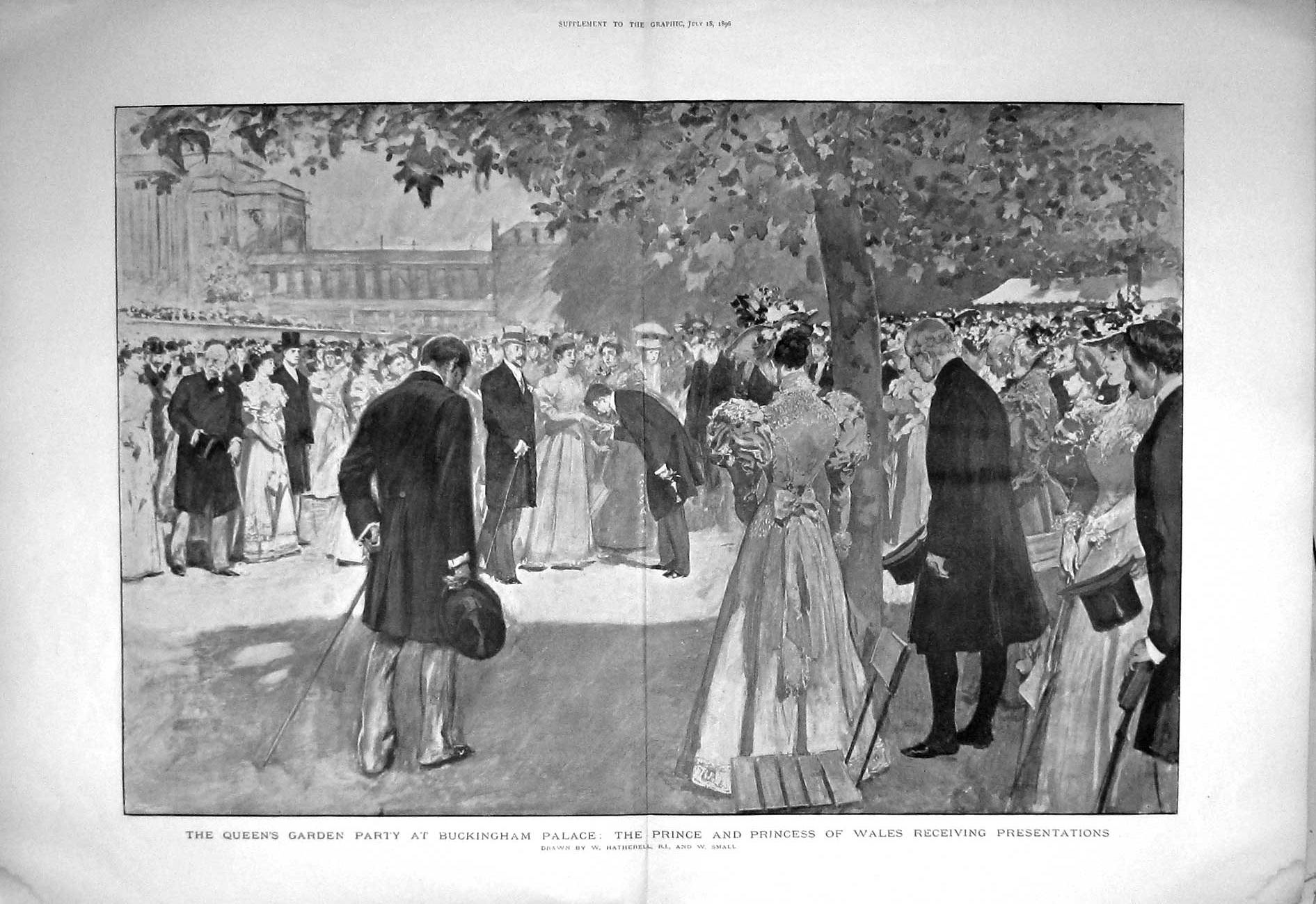 Old Antique Print 1896 Queen Garden Party Buckingham Palace Prince Wales 19th