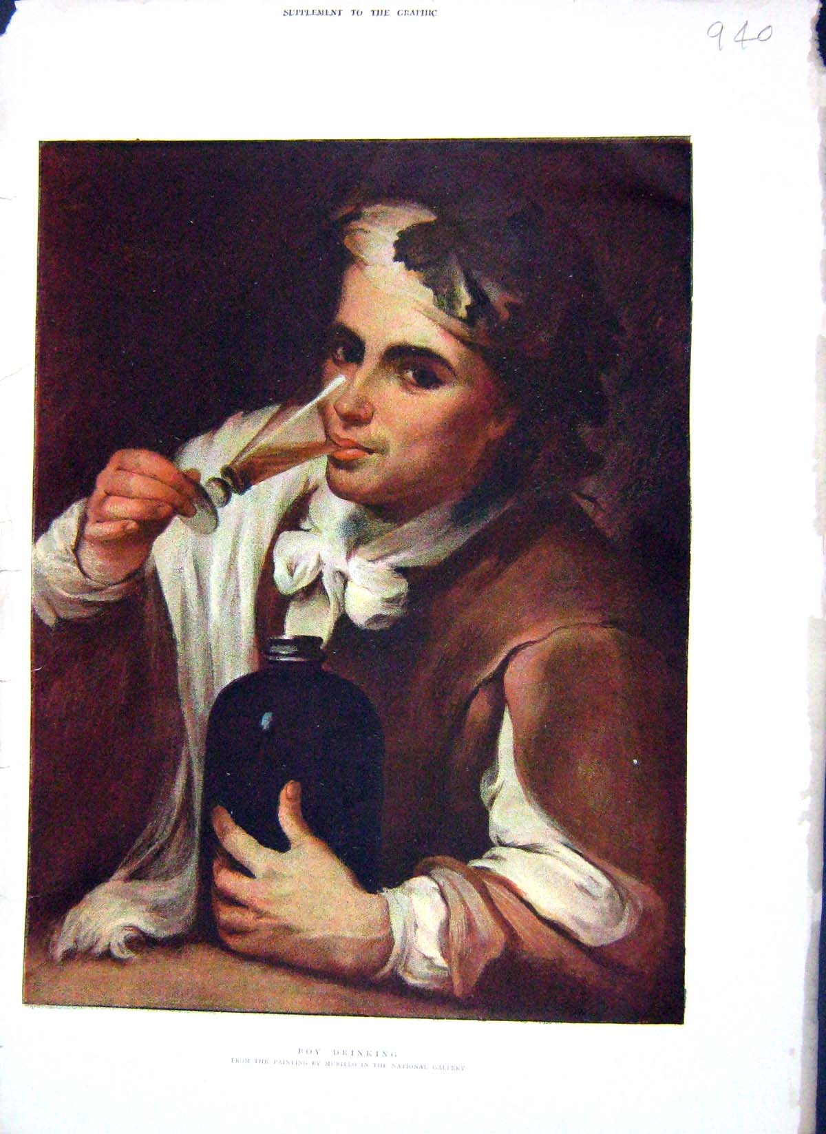 Original Old Antique Print 1896 Colour Portrait Boy Drinking National Gallery