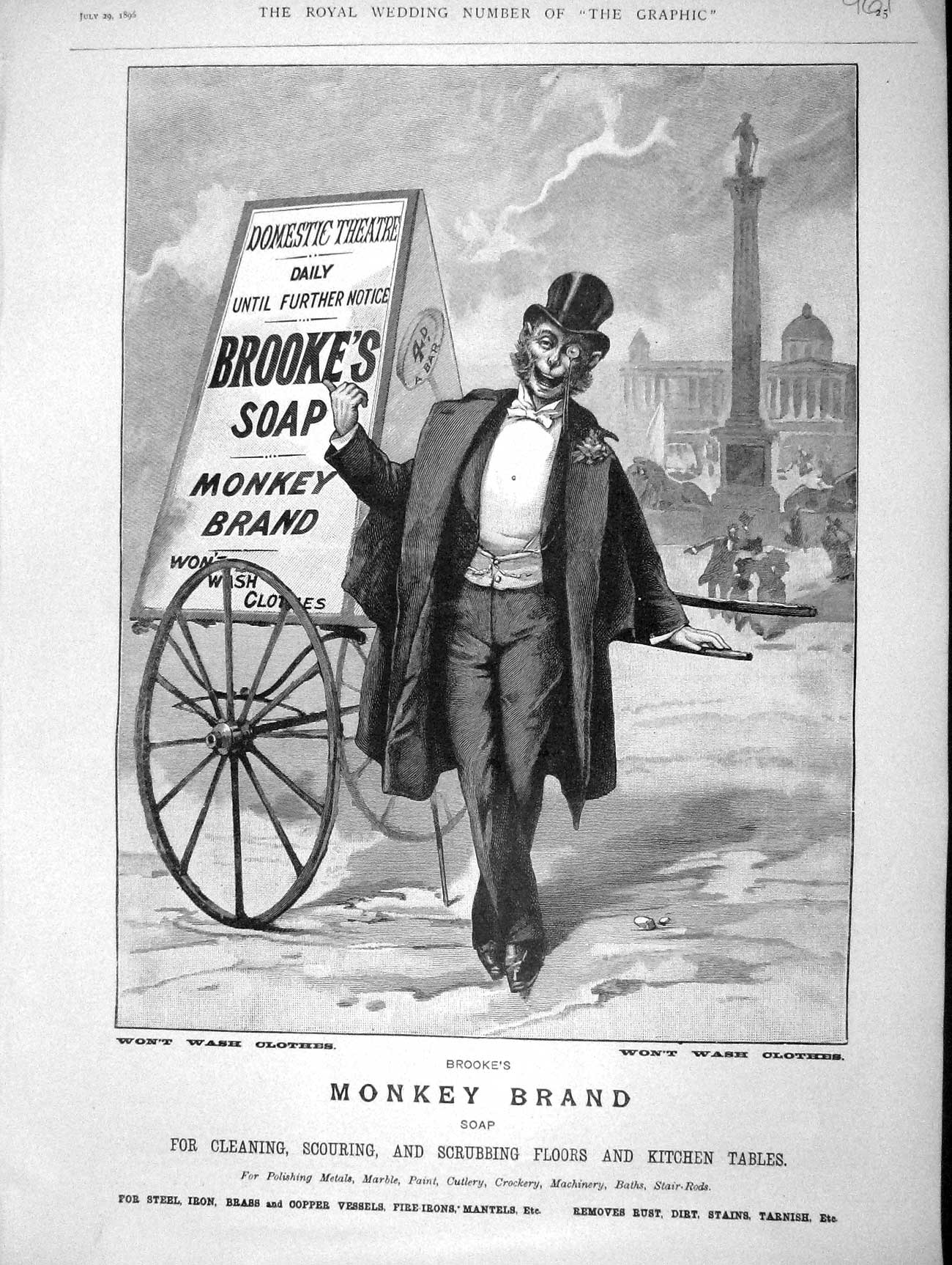 Antique Print *3291 1896 Advertisement Brooke'S Monkey Brand Soap Cleaning