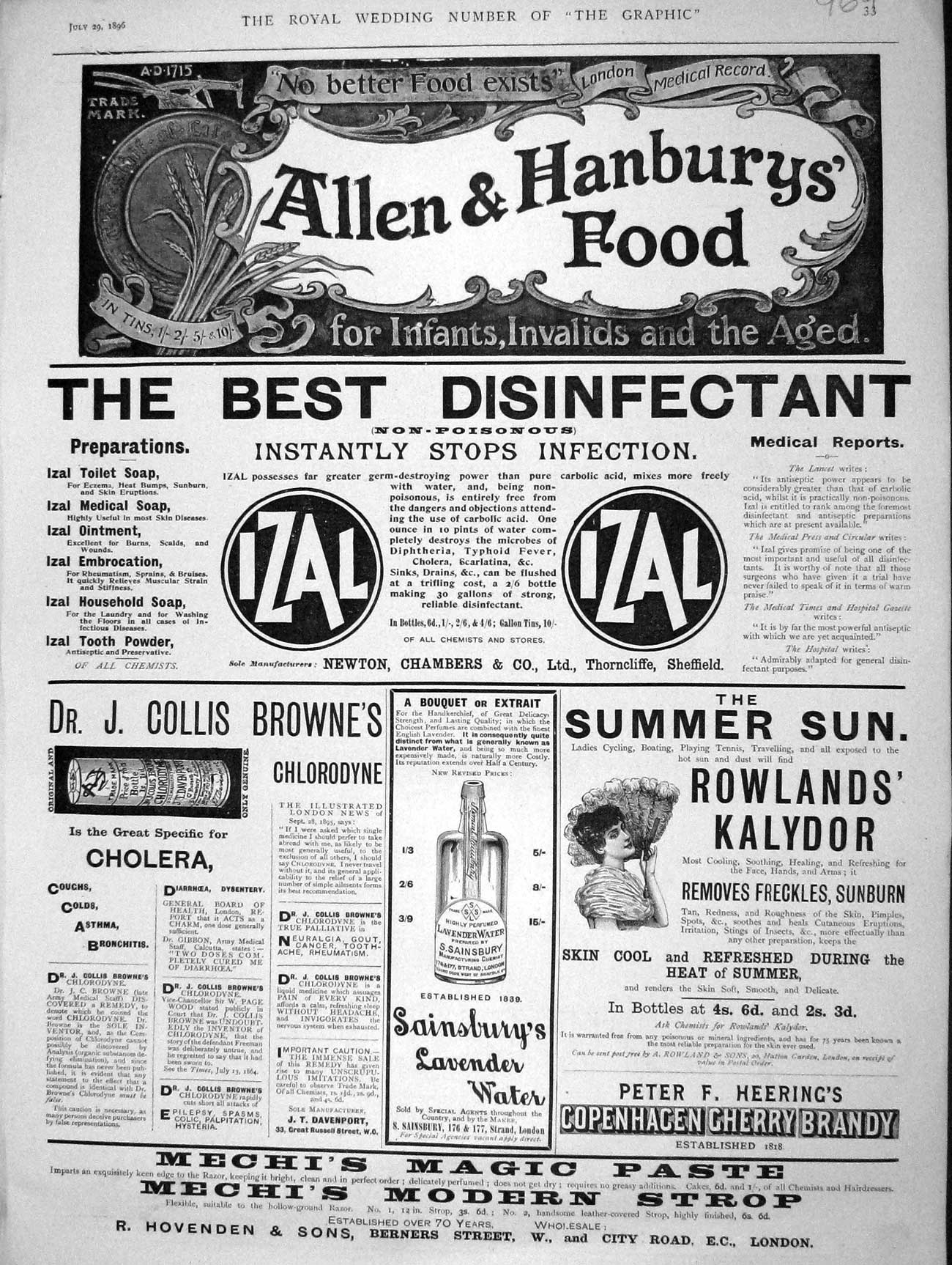 Old Antique Print 1896 Advertisement Allen Hanbury Collis Browne Kalydor 19th