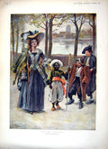 Original Old Antique Print 1896 Colour Lady'S Protector Little Boy Servant 19th