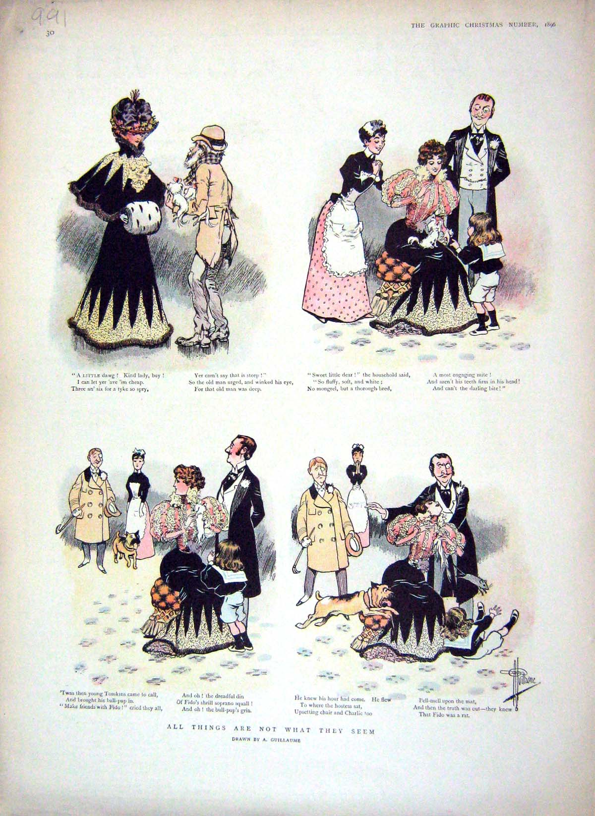 Original Old Antique Print 1896 Illustration Story Man Lady Romance Magic Flute