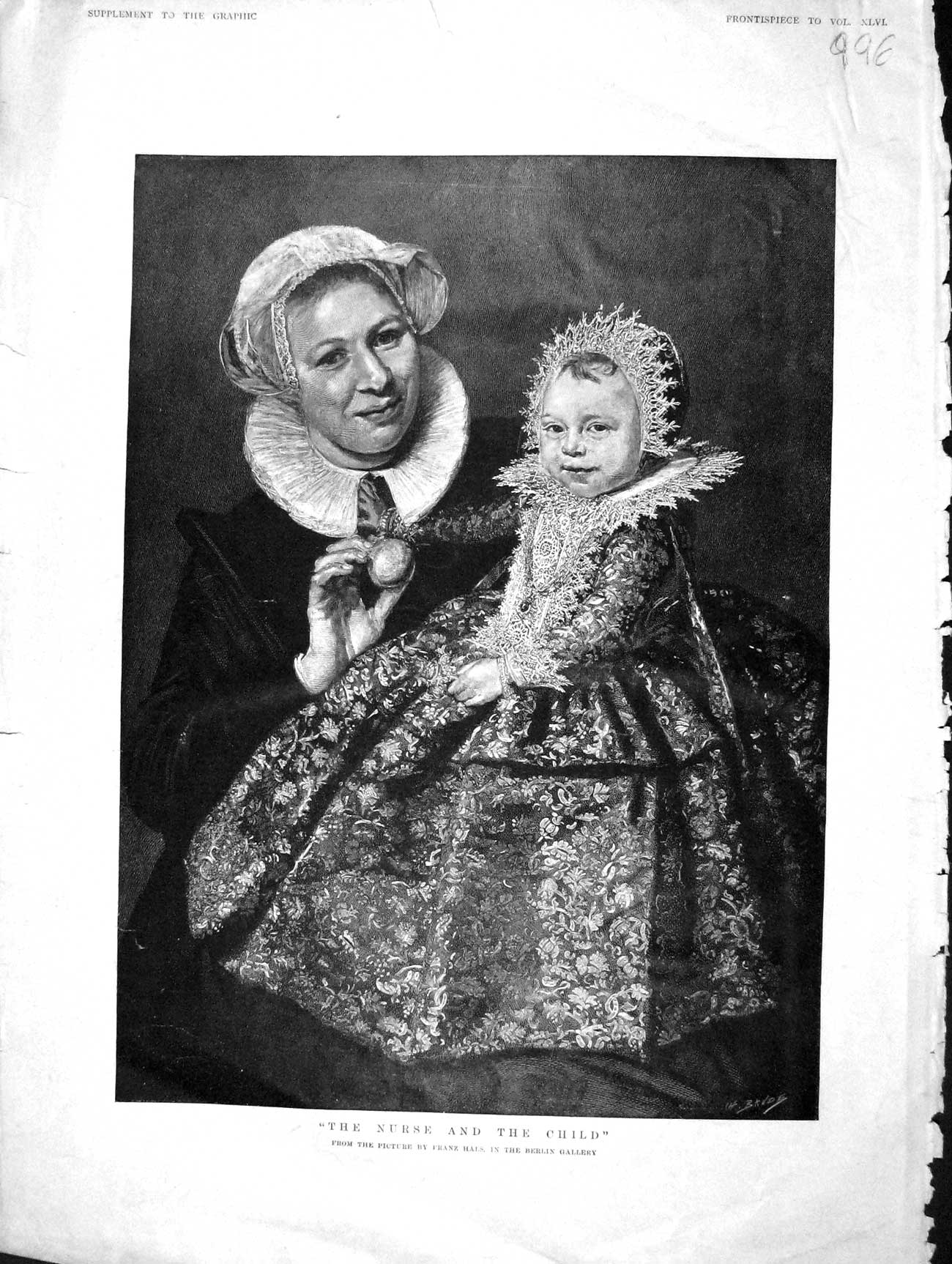 Original Old Antique Print 1896 Portrait Nurse Child Little Girl 19th