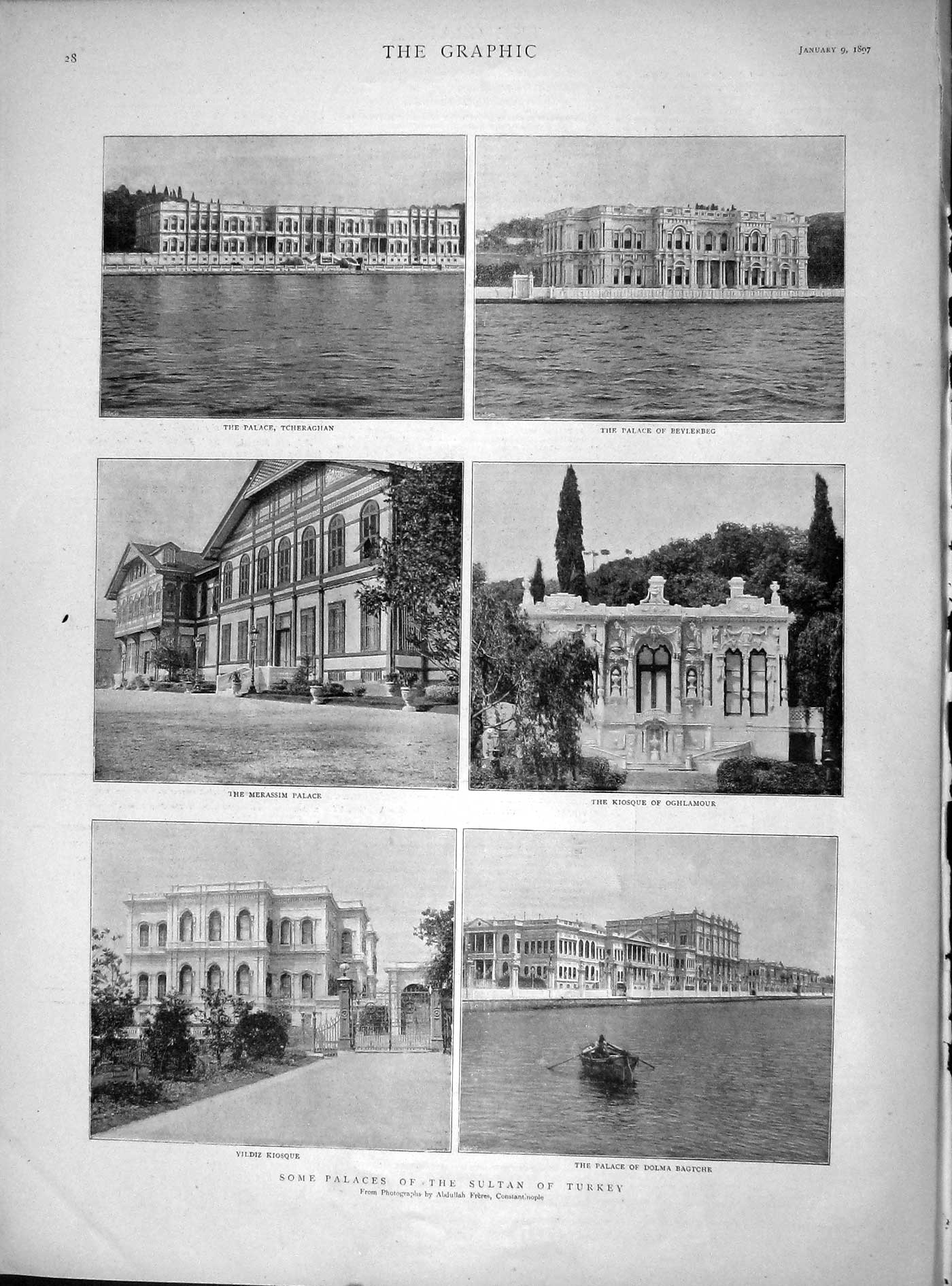 Old Antique Print 1897 Palace Sultan Turkey Merassim Kiosque Dolma Yildiz 19th