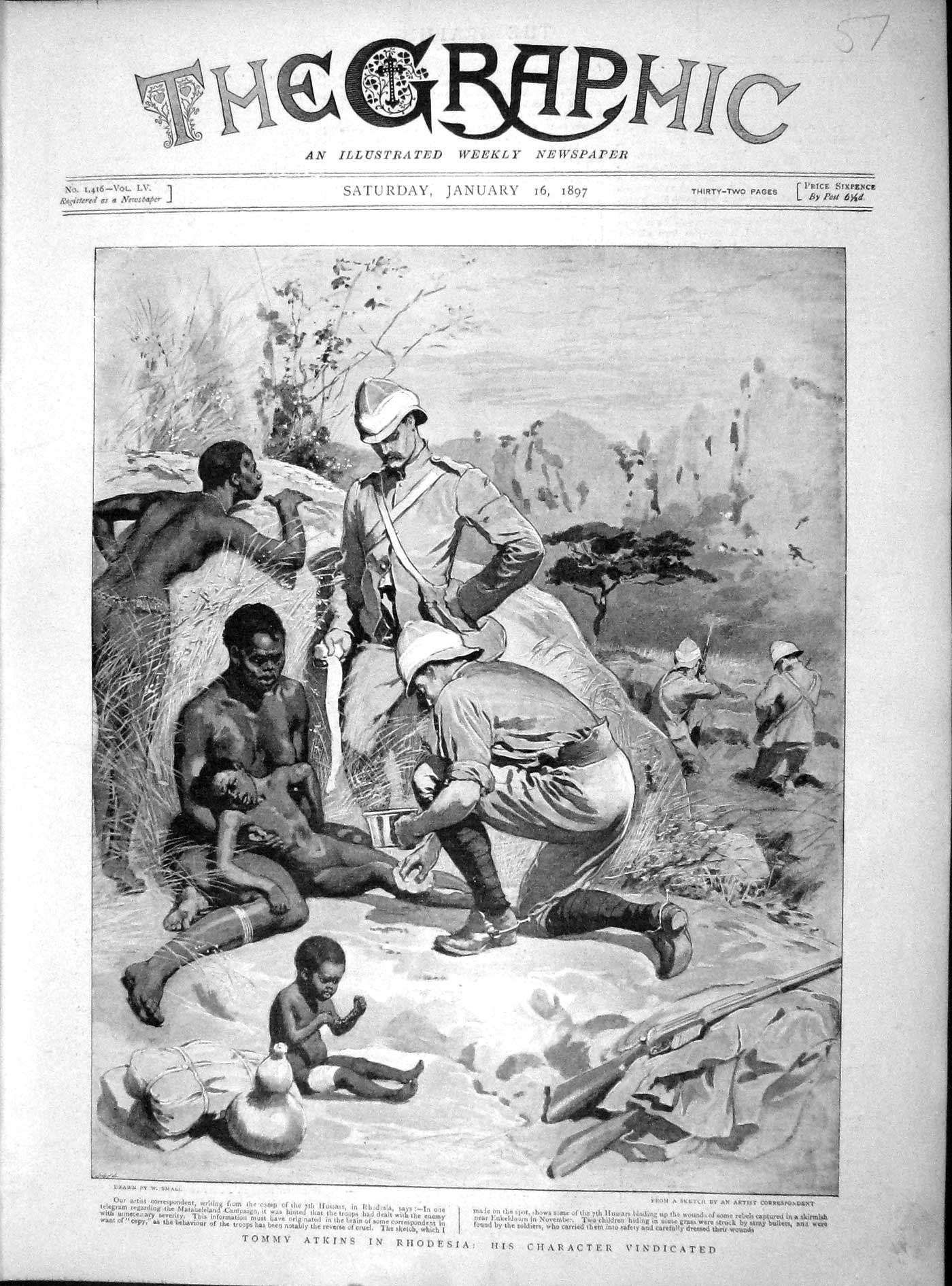 Old Antique Print 1897 Tommy Atkins Rhodesia Hussars Enkeldoorn Natives 19th