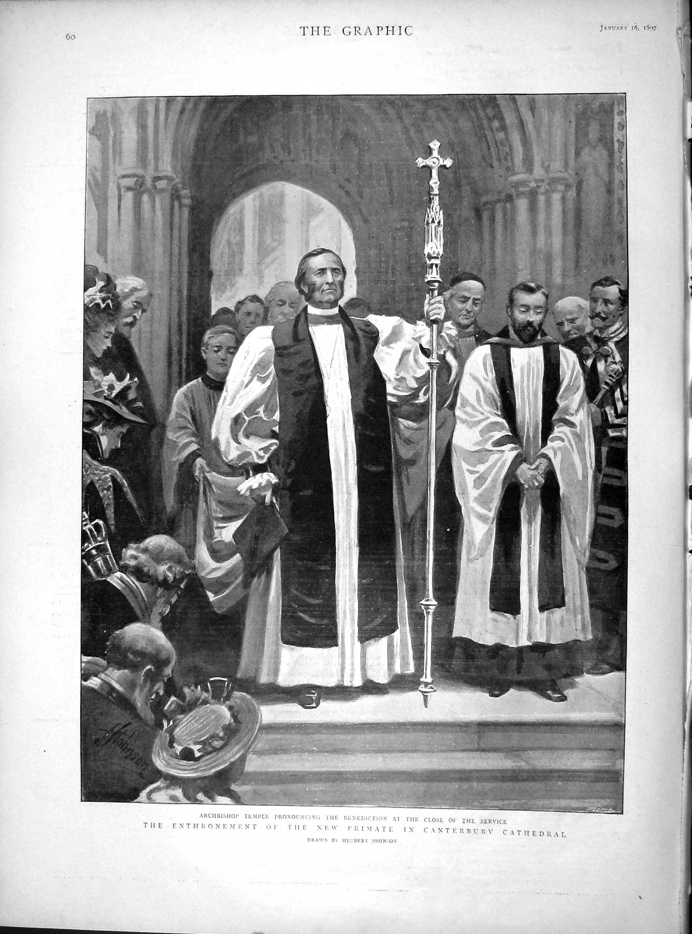 Old Antique Print 1897 Enthronement Primate Canterbury Cathedral Temple 19th