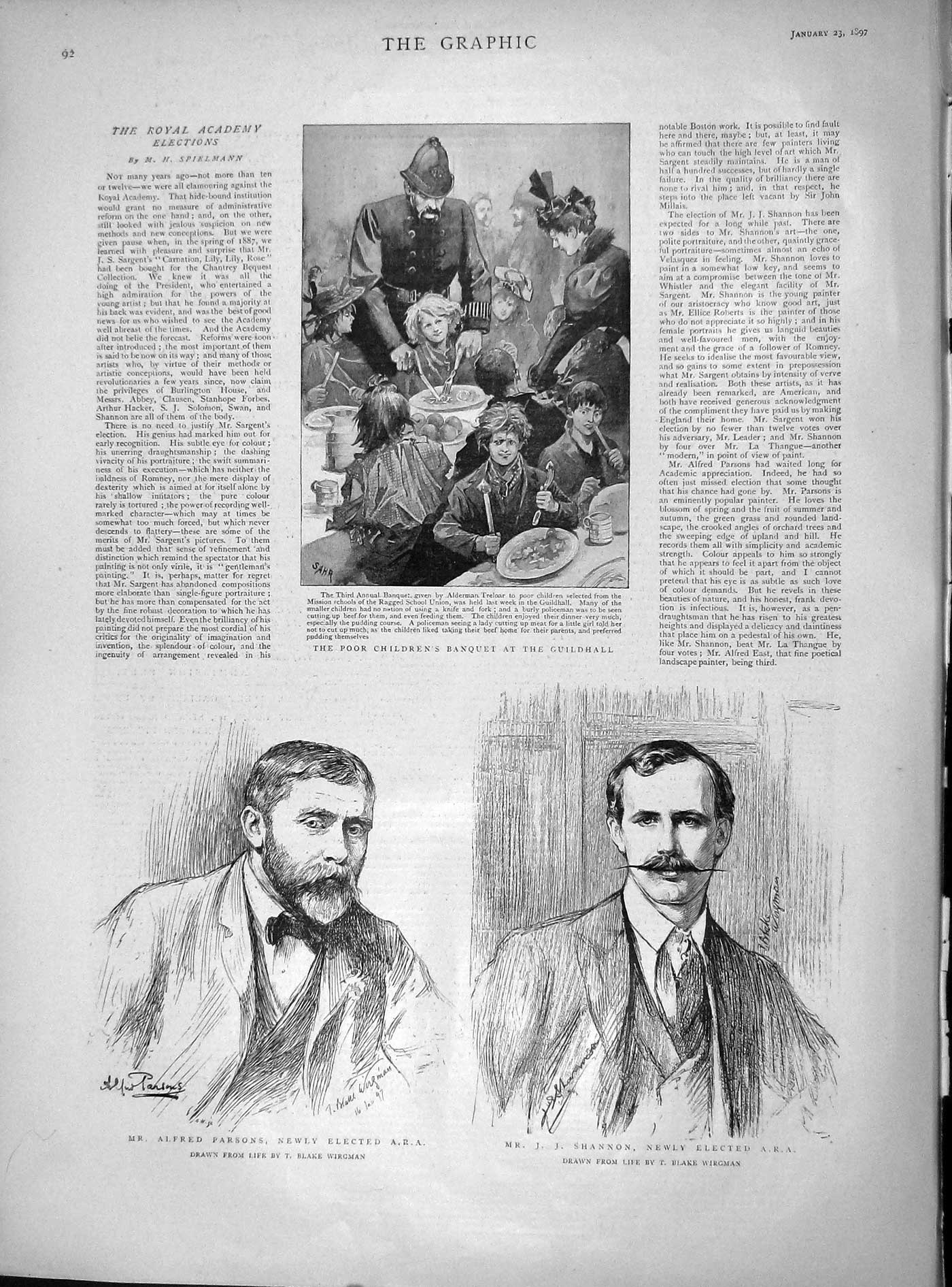 Original Old Antique Print 1897 Poor Children Banquet Guildhall Parsons Shannon
