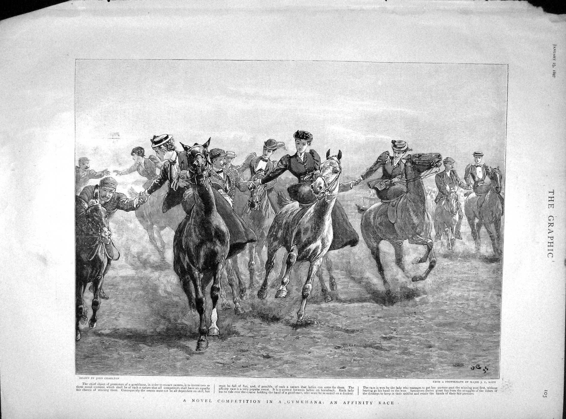 Original Old Antique Print 1897 Horses Competition Gymkhana Affinity Race Sport