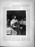 Original Old Antique Print 1897 Portrait Beautiful Girl Music Perfect Harmony