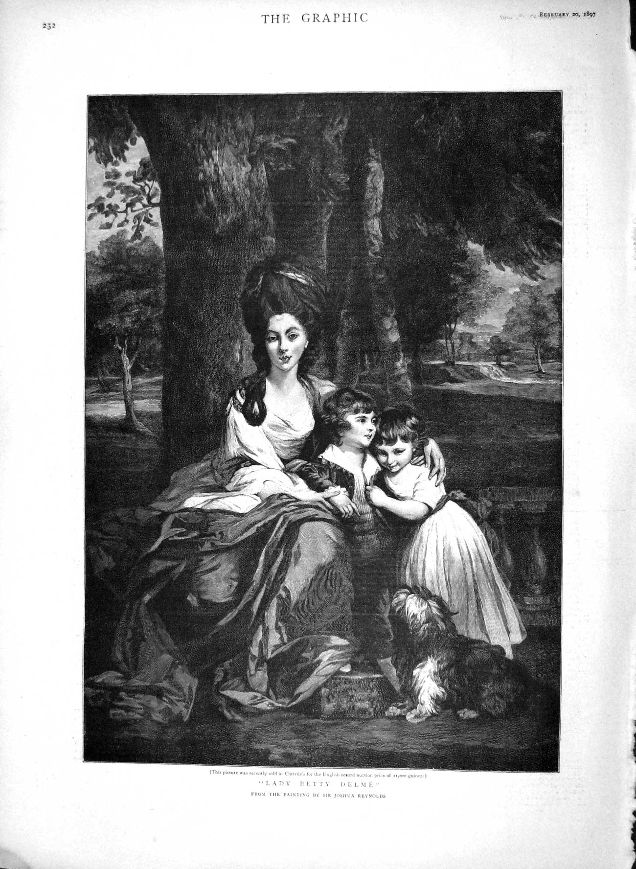 Original Old Antique Print 1897 Portrait Lady Betty Delme Children Dog Reyns