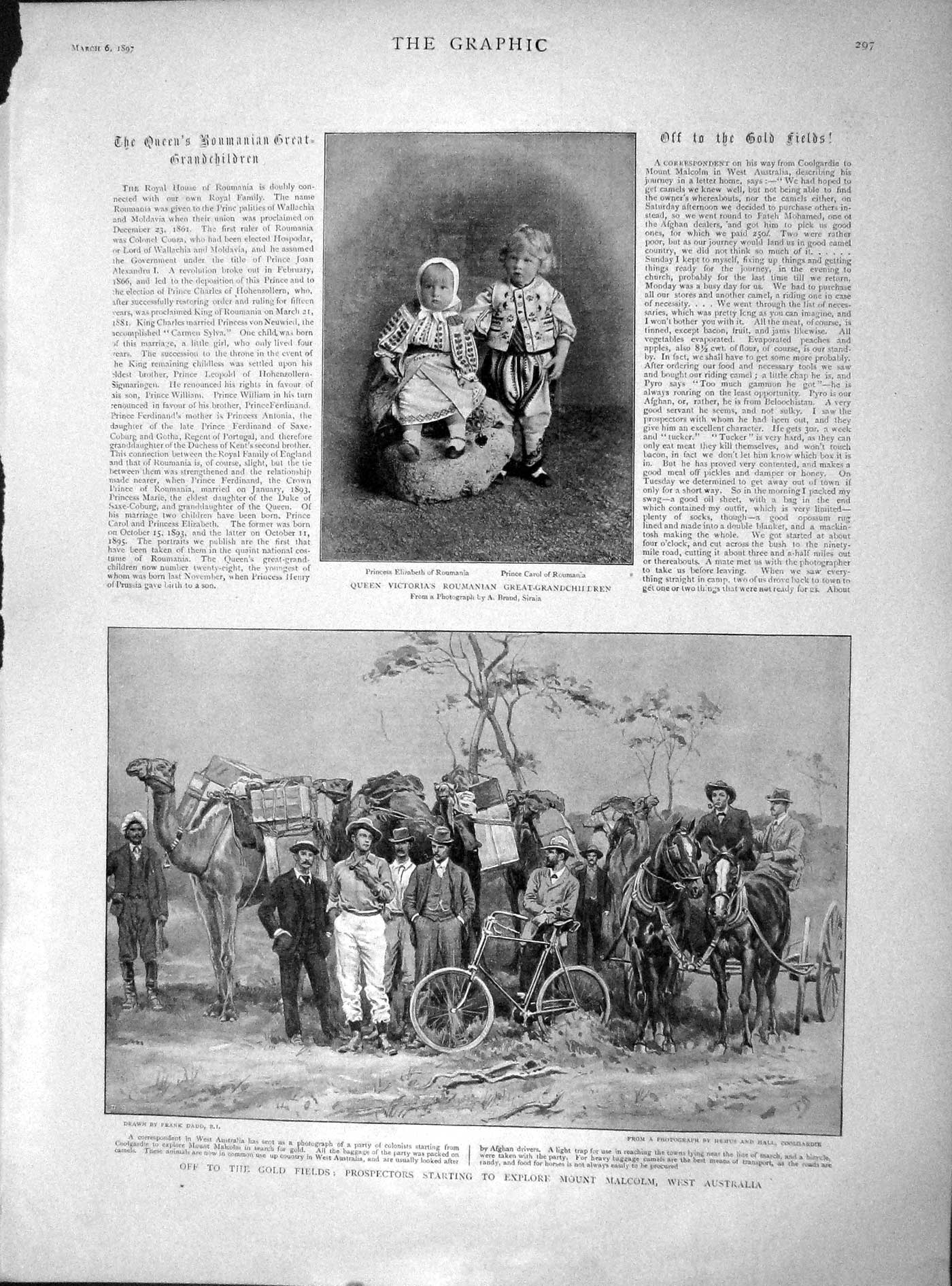 Original Old Antique Print 1897 Princess Elizabeth Carol GFields Australia 19th