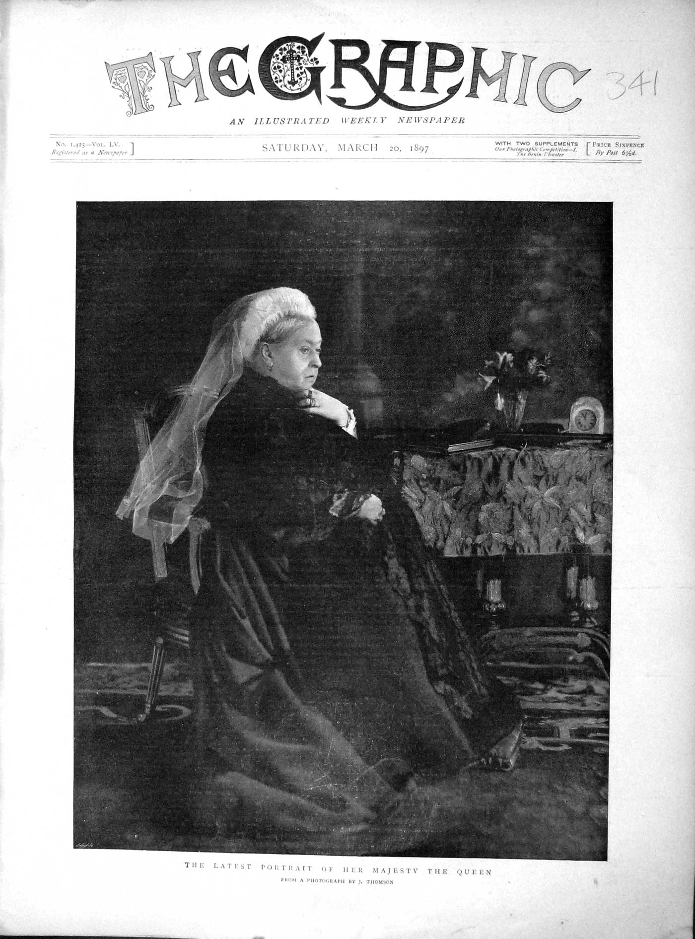 Original Old Antique Print 1897 Portrait Her Majesty Queen Victoria Victorian
