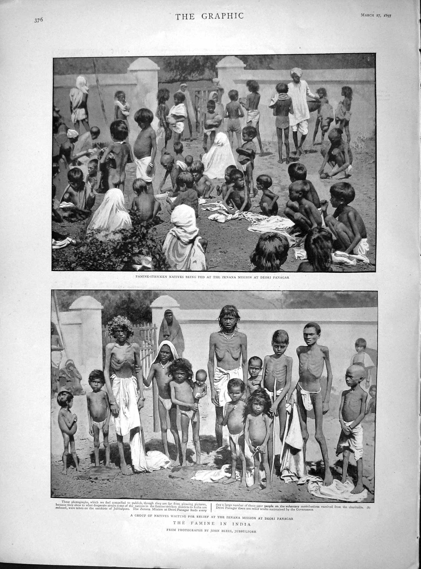 Original Old Antique Print 1897 Famine India Natives Zenana Deori Panagar 19th