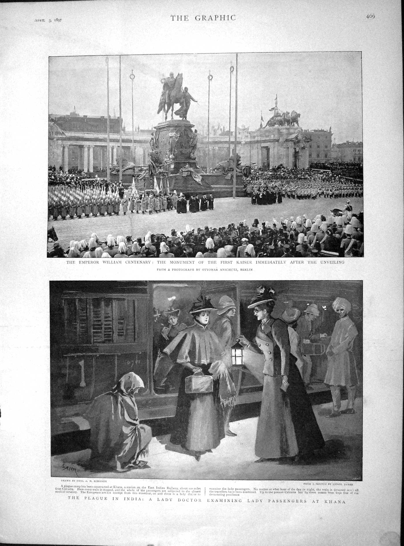 Old Antique Print 1897 Emperor William Kaiser Berlin Plague India Byrne 19th
