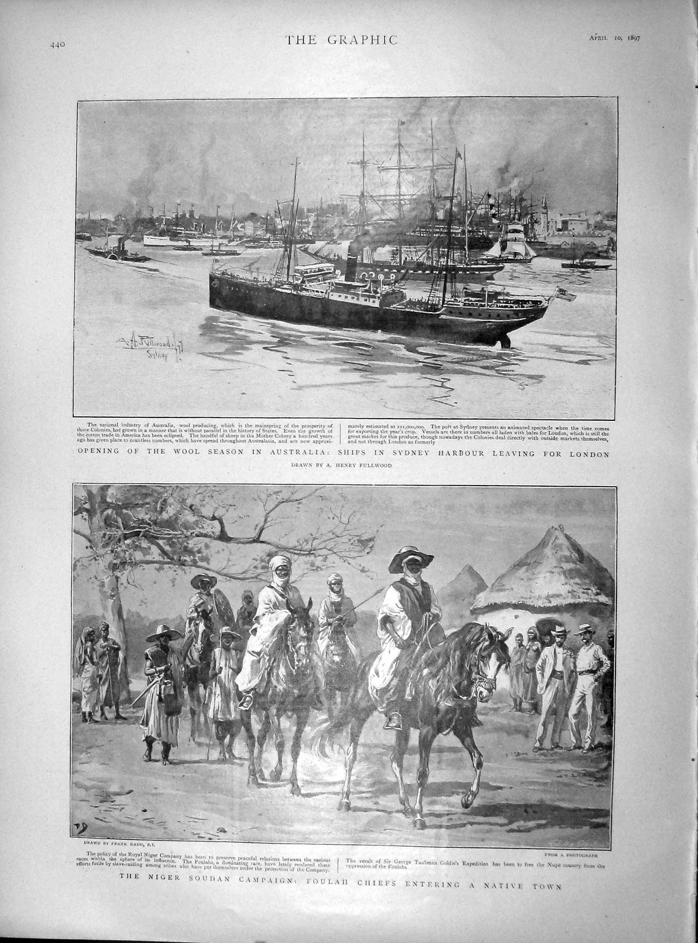 Old Antique Print 1897 Wool Australia Ships Sydney Harbour Foulah Chiefs 19th