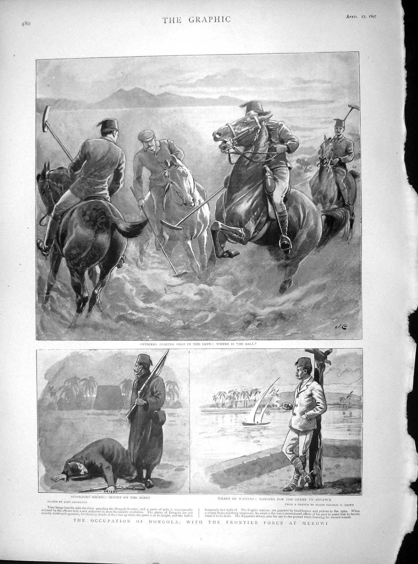 Original Old Antique Print 1897 Dongola Merowi Officers Polo Fox Hunting Rome