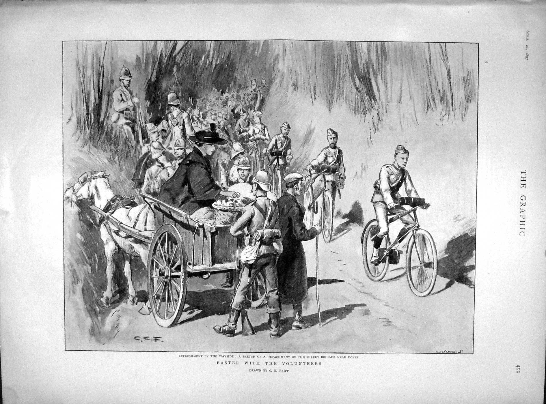 Original Old Antique Print 1897 Surrey Army Volunteers Dover Bishop Australia