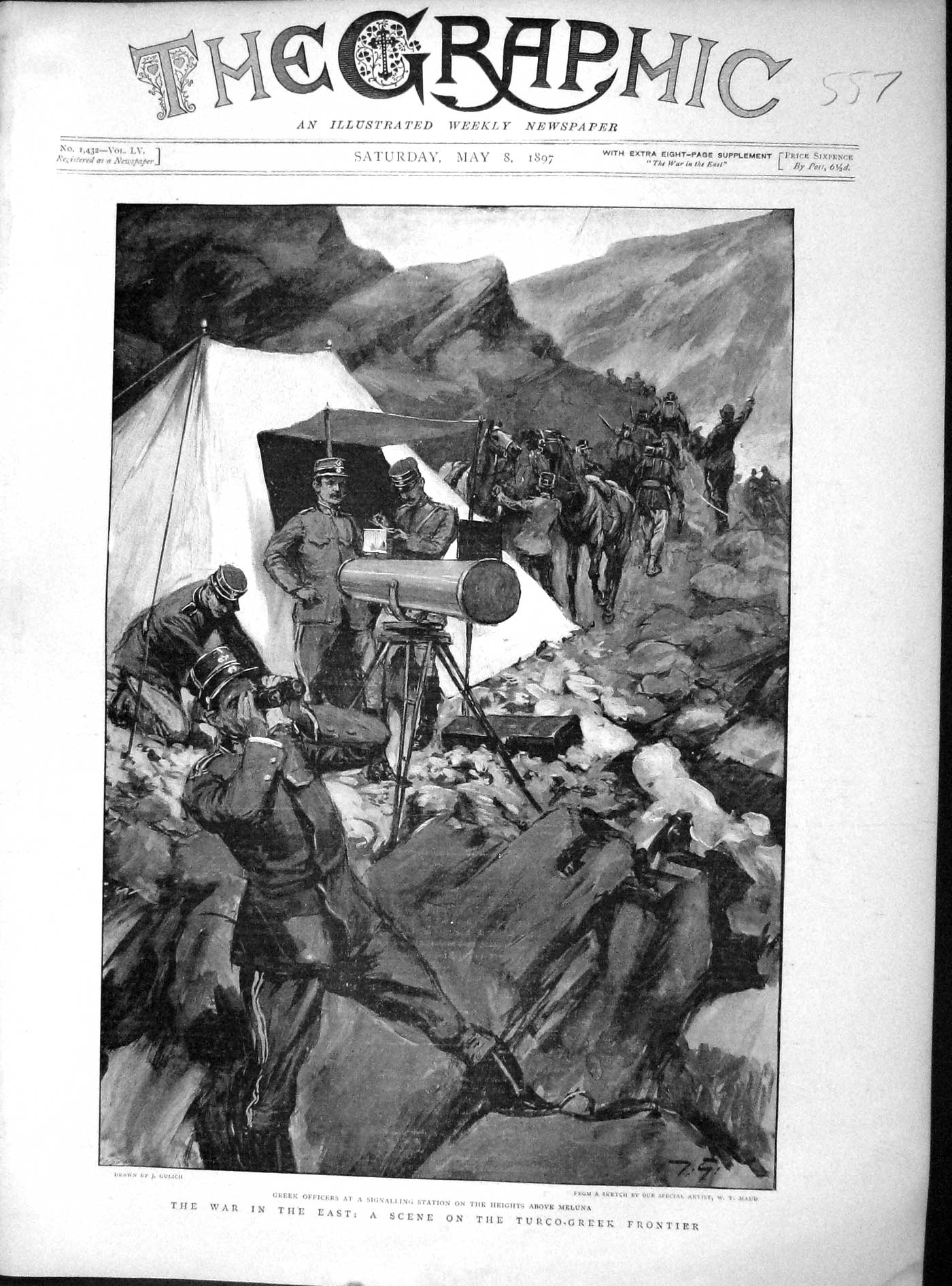 Original Old Antique Print 1897 War Scene Turco-Greek Frontier Meluna Siers