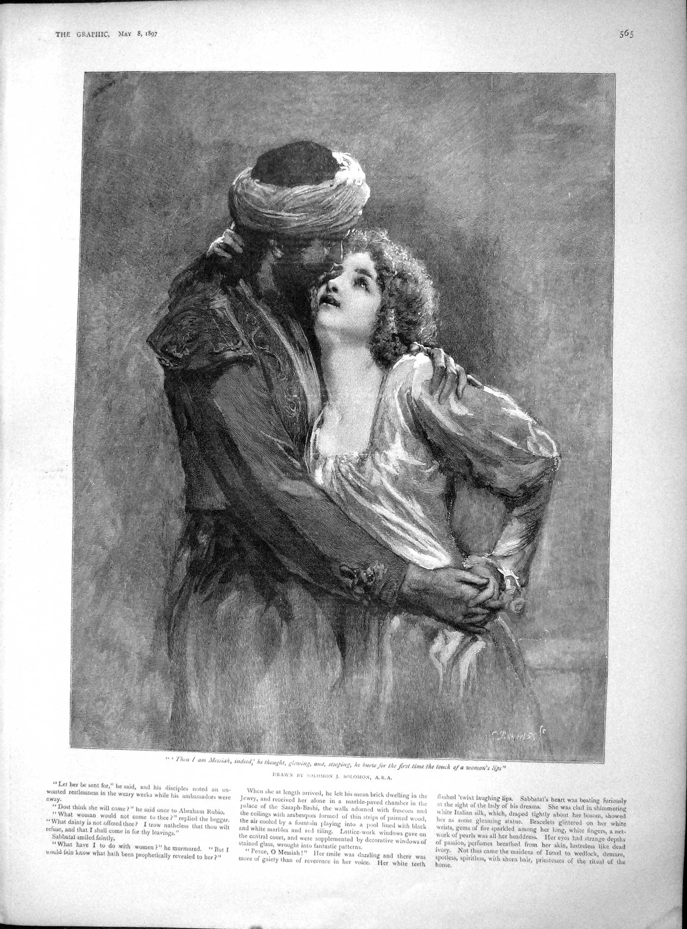 Original Old Antique Print 1897 Solomon Romance Messiah Lady 19th