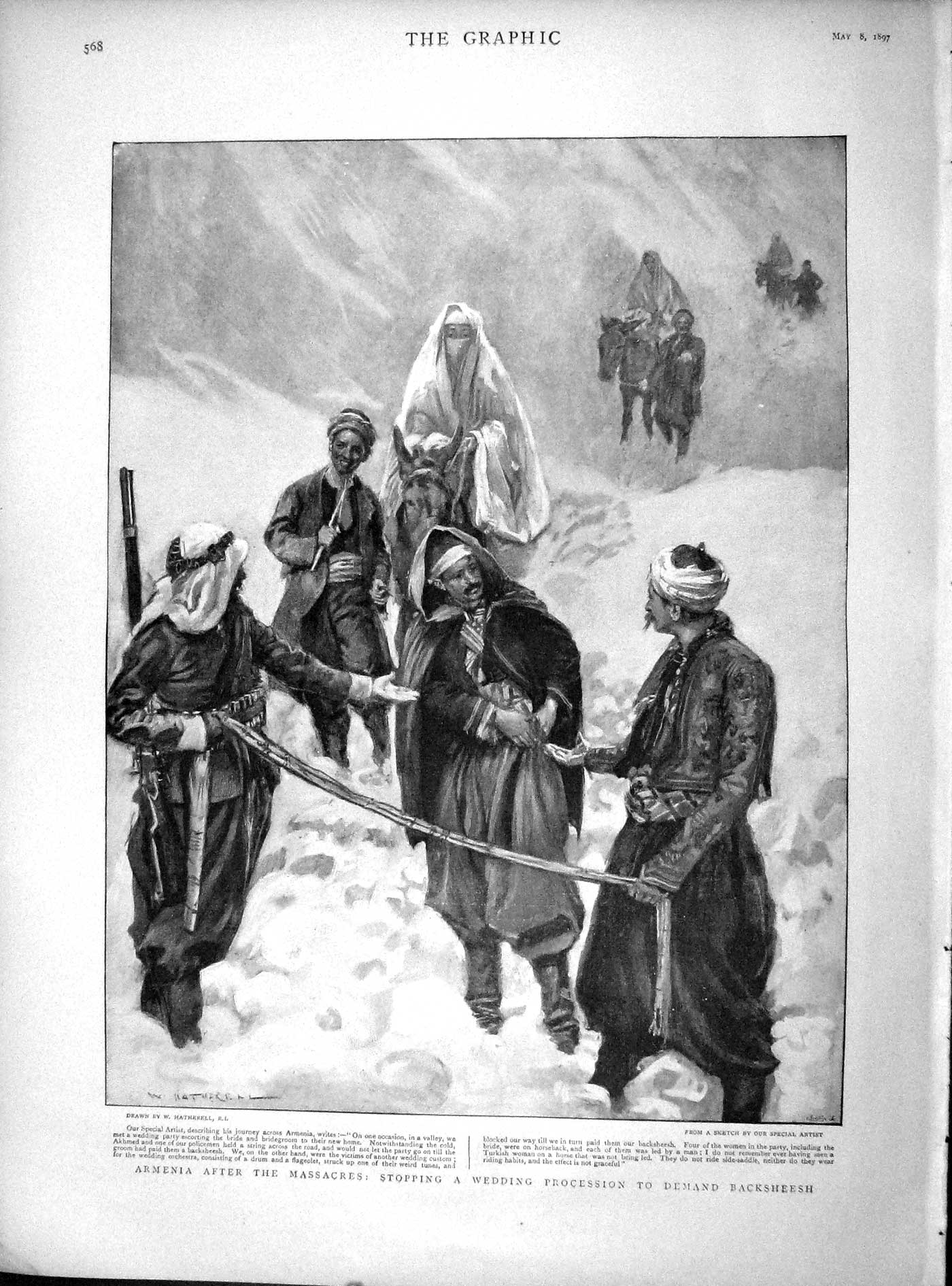 Original Old Antique Print 1897 Armenia Massacres Wedding Procession Backsheesh