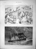 Old Antique Print 1897 Cruiser Ship H.M.S. Bacchante Mule Transport Camp 19th