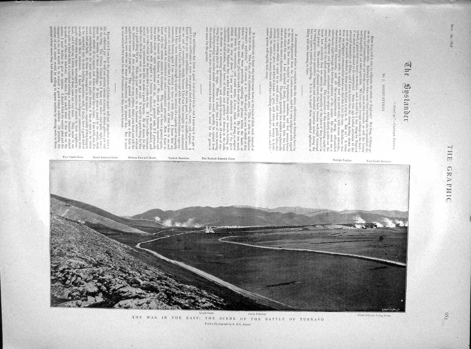 Old Antique Print 1897 War Battle Turnavo Greek Guns Queen Barbette Ship 19th