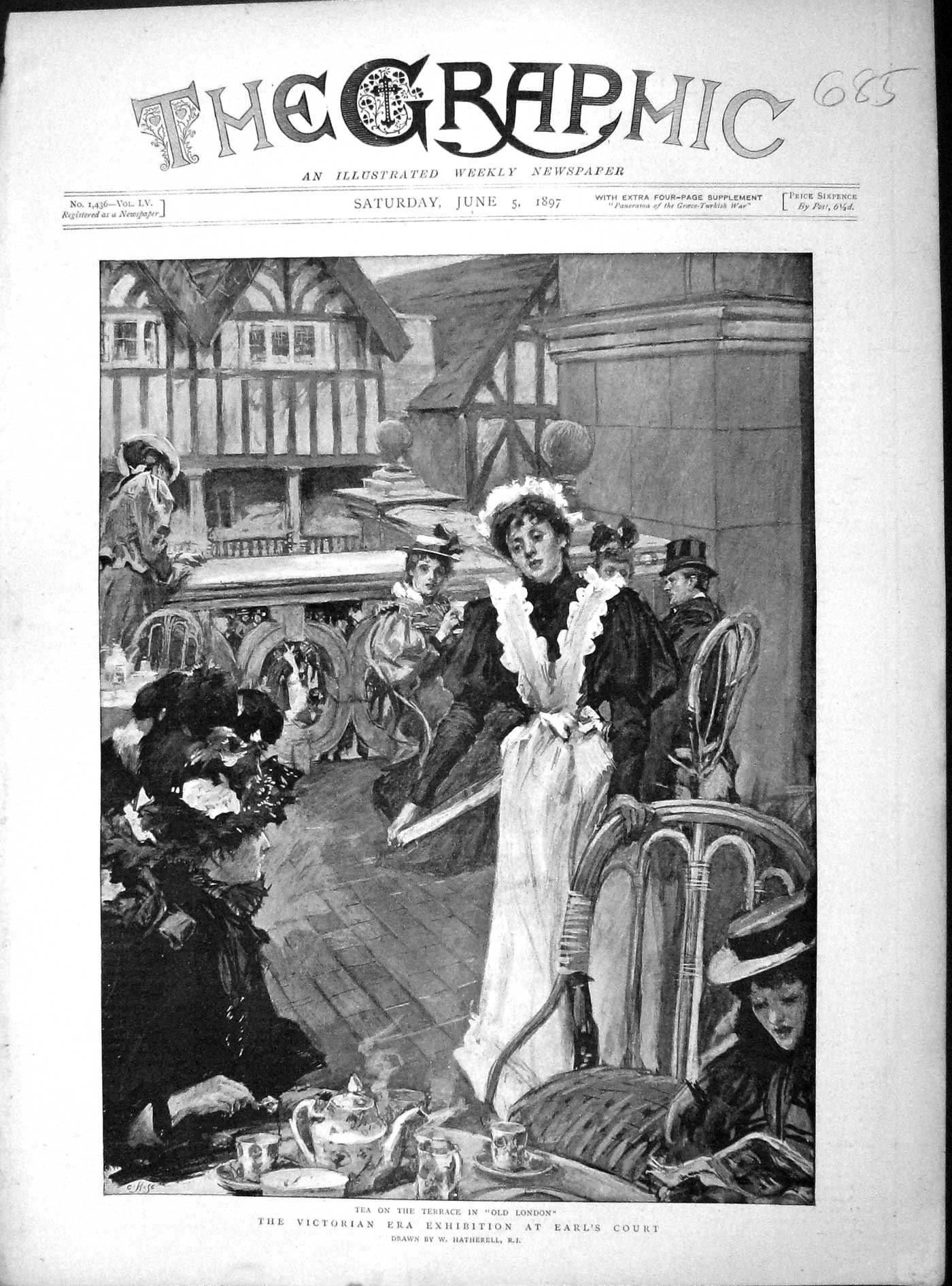 Original Old Antique Print 1897 Era Exhibition Earl'S Court Tea Terrace 19th