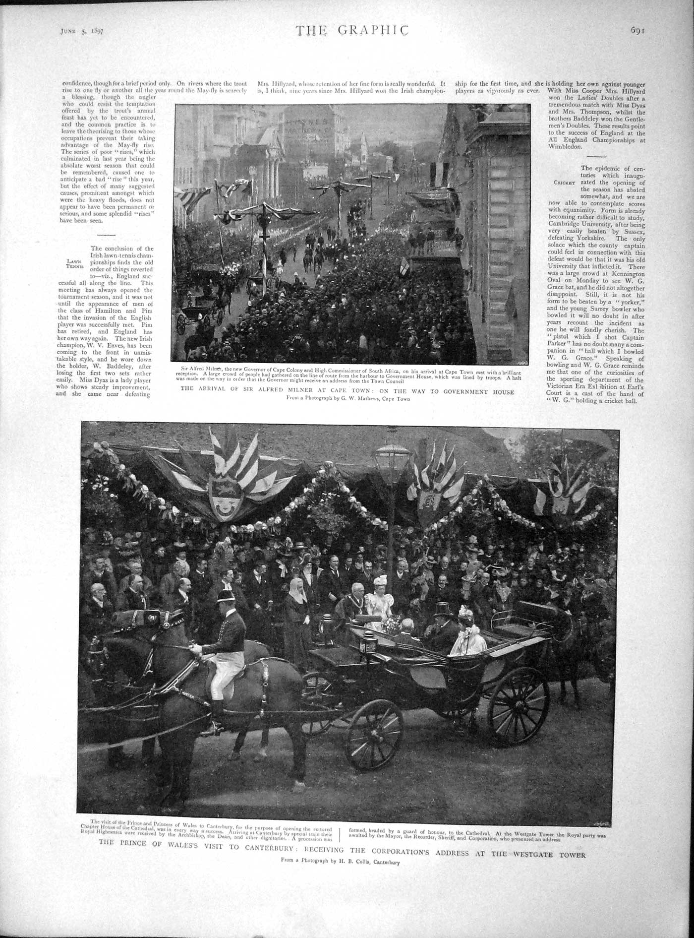 Original Old Antique Print 1897 Alfred Milner Cape Town Prince Wales Westgate