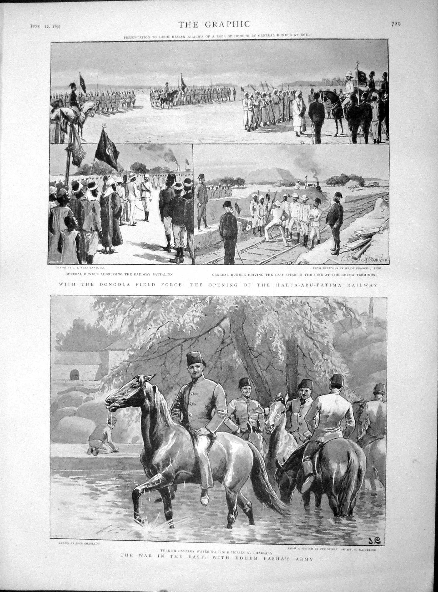 Old Antique Print 1897 War Edhem Pasha Dongola Halfa-Abu-Fatima Railway 19th