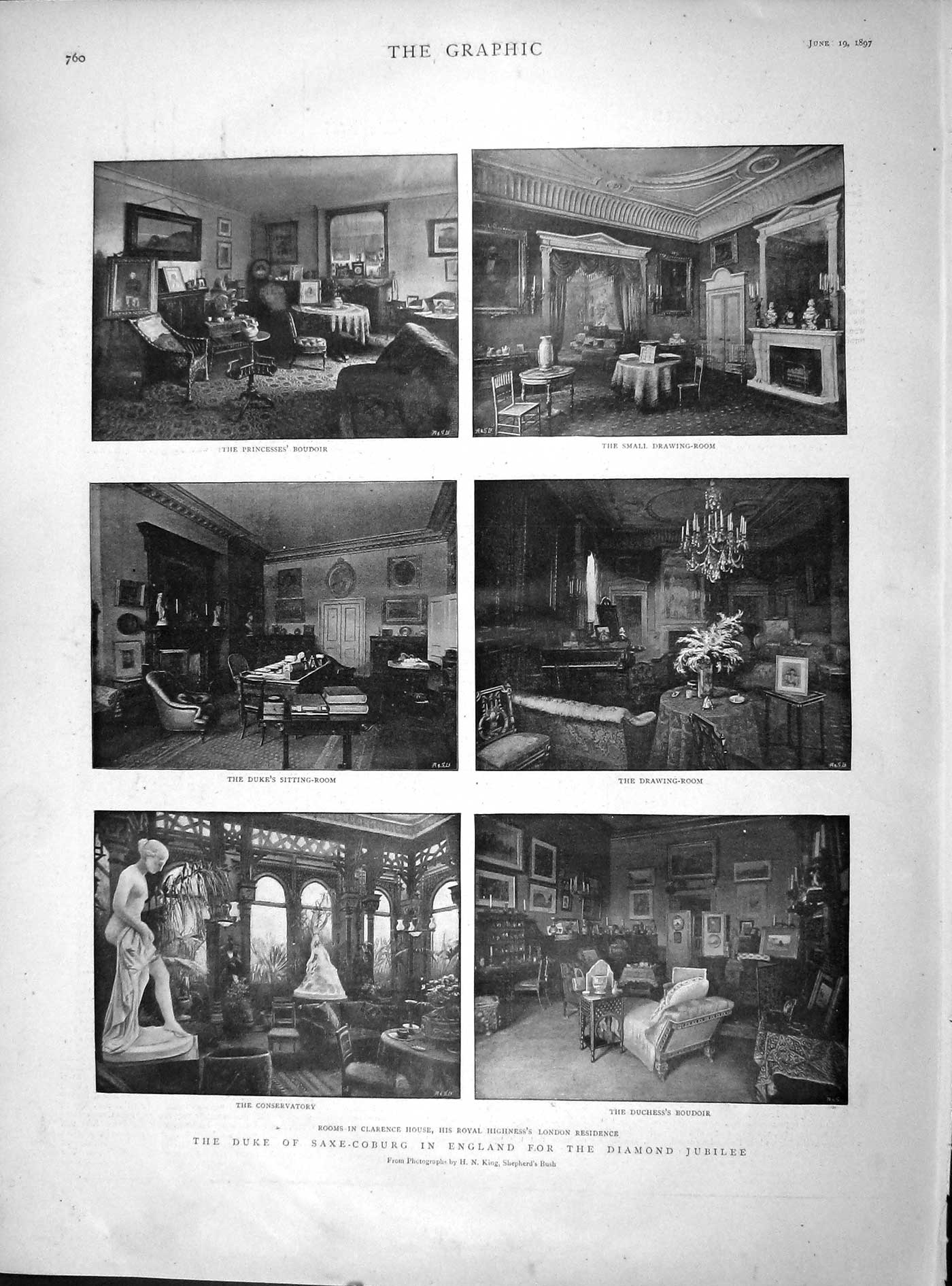Old Antique Print 1897 Duke Saxe-Coburg Buckingham Palace Clarence House 19th