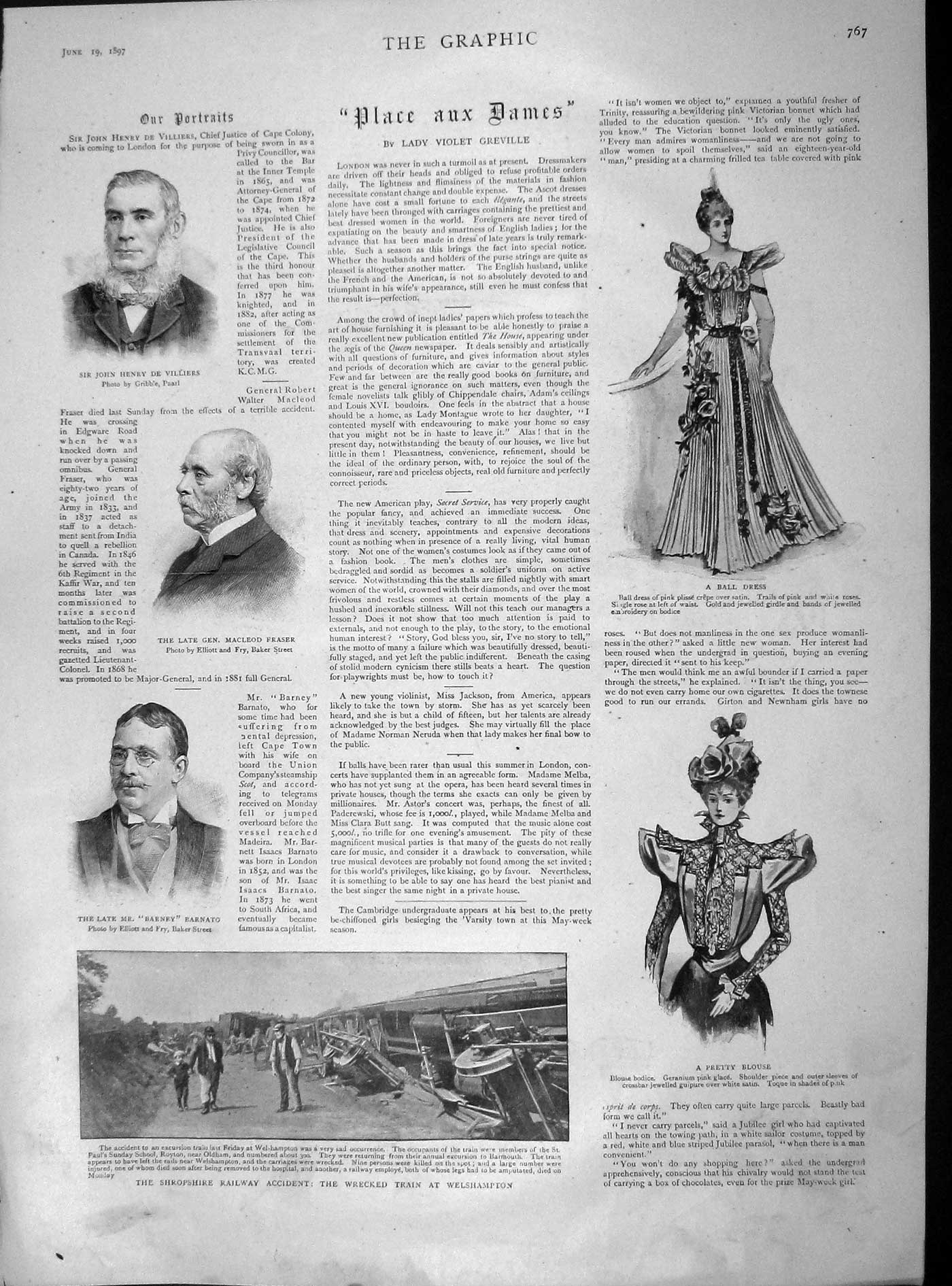 Old Antique Print 1897 John Henry Villiers Ball Dress Macleod Frase Train 19th