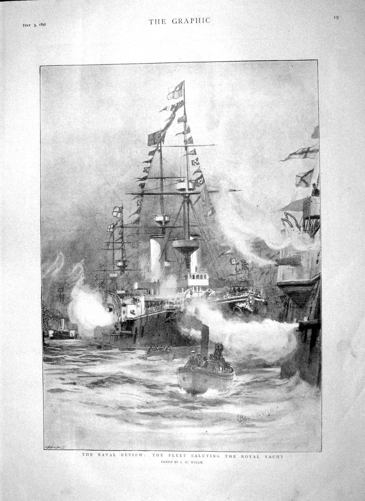 Old Antique Print 1897 Navy Ships Royal Yacht Southsea Bagpipes Aberlour 19th