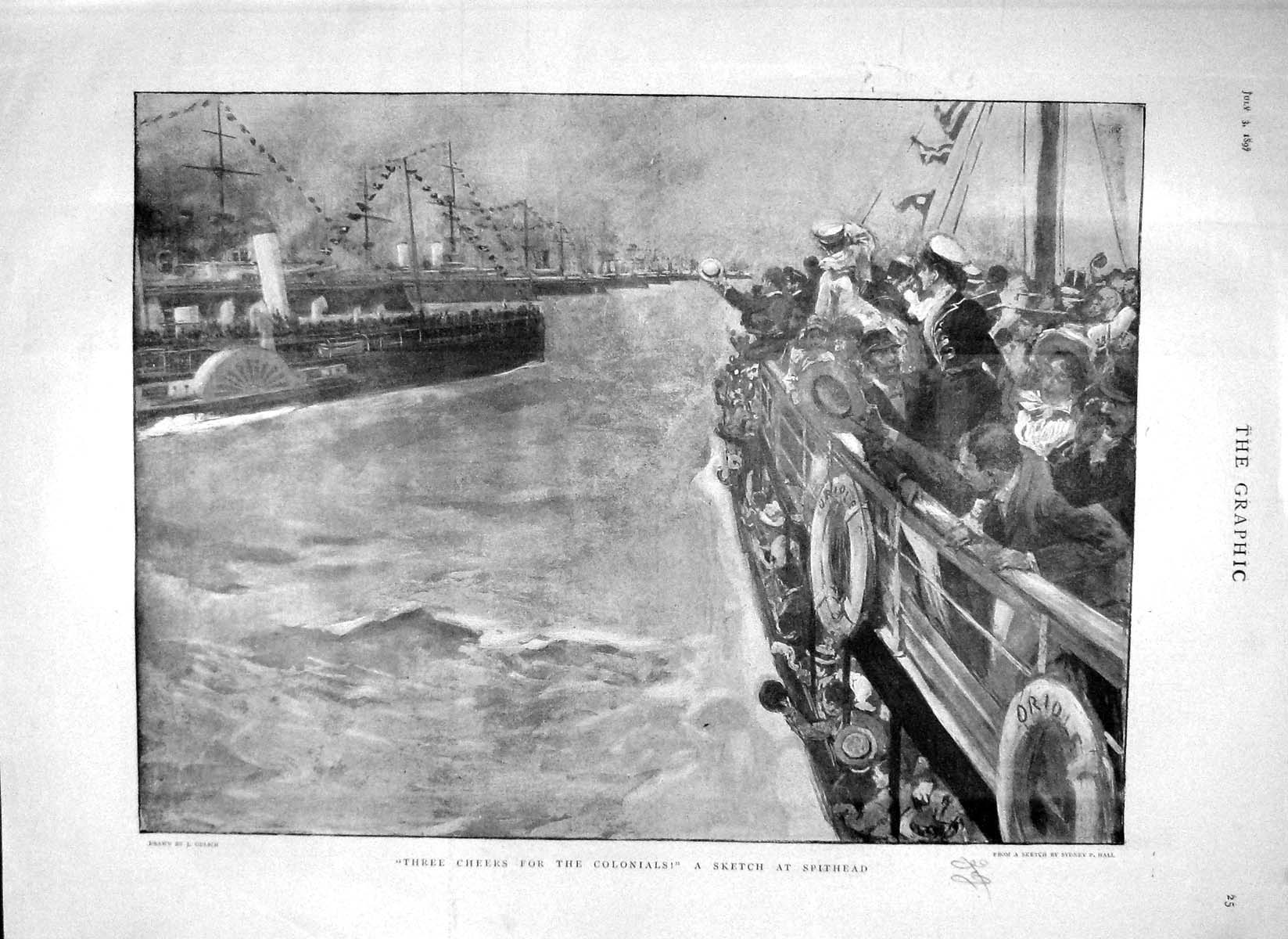 Old Antique Print 1897 Navy War Ships Spithead Colonial Glengariff White 19th