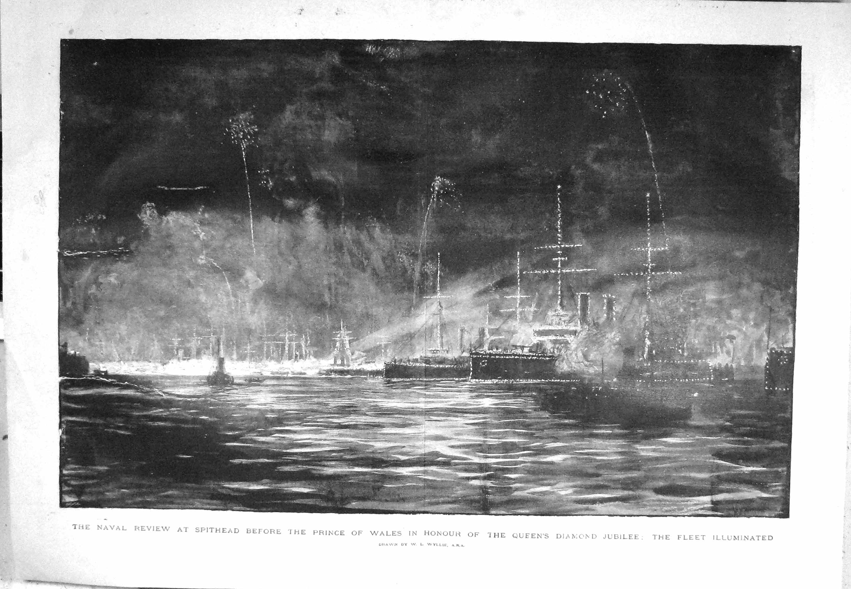 Old Antique Print 1897 Navy Review Spithead Prince Wales Queen Jubilee 0 19th
