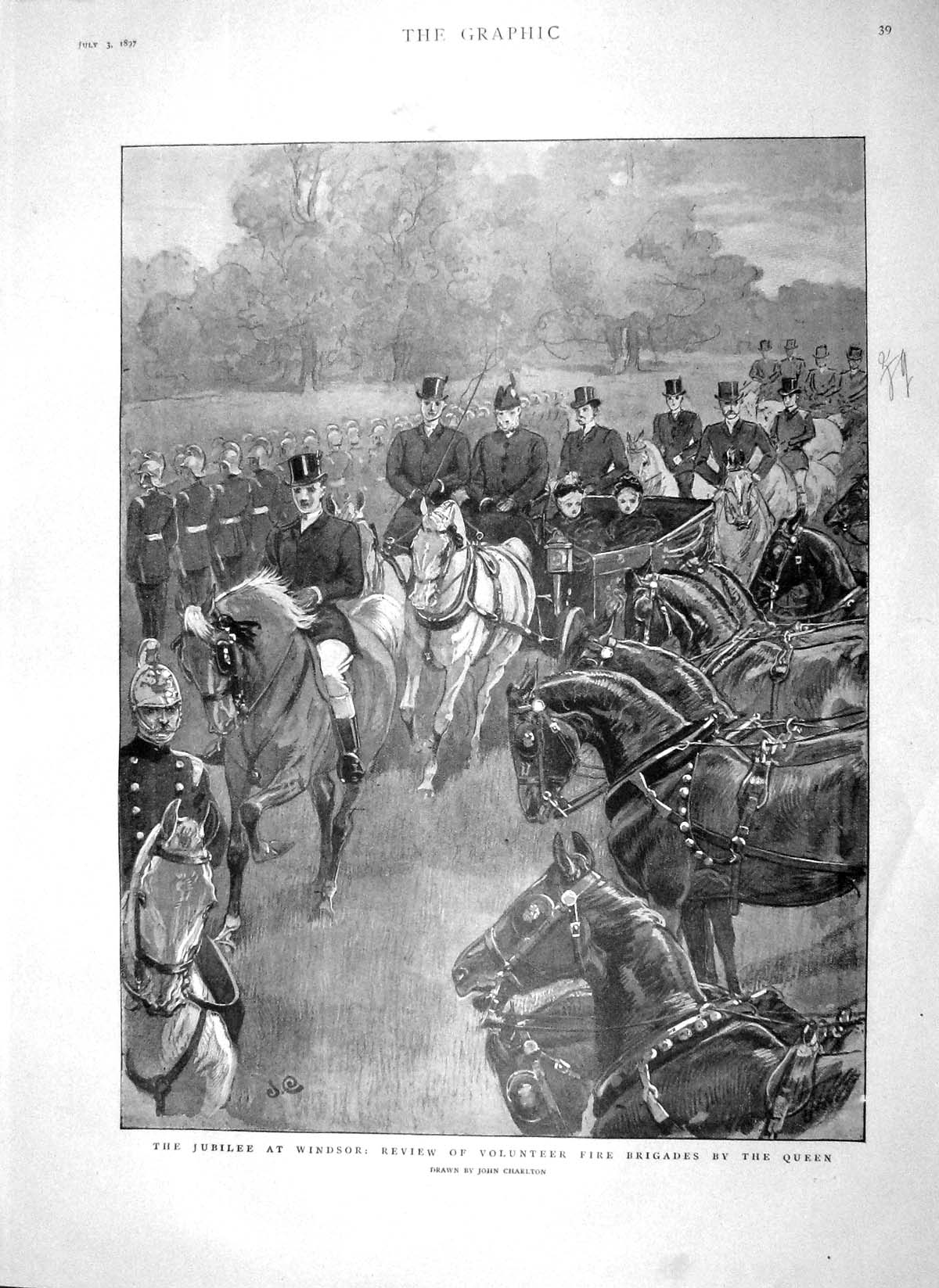 Old Antique Print 1897 Queen Jubilee Windsor Fire Brigades Colonial Singh 19th