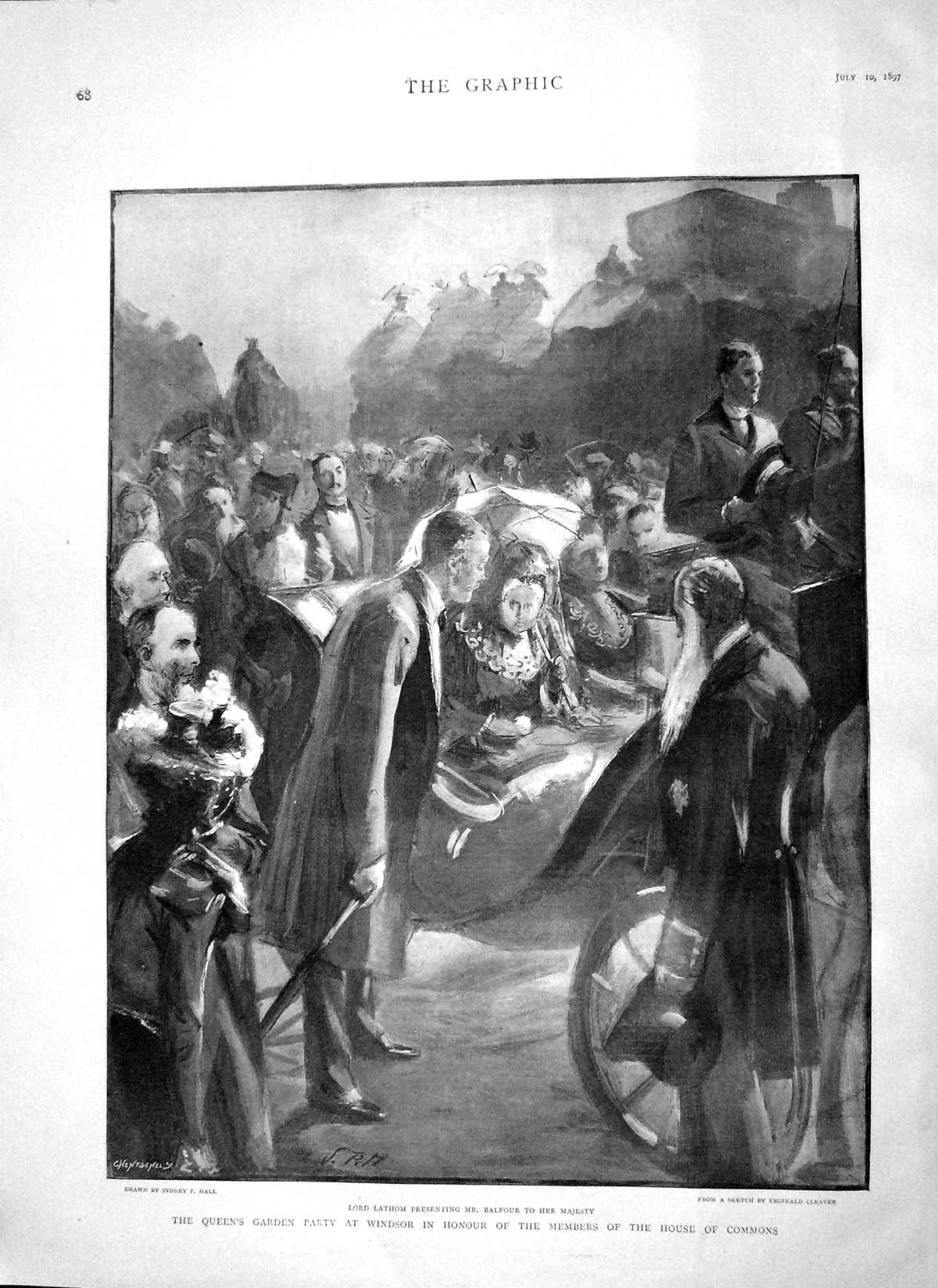 Old Antique Print 1897 Queen Garden Party Windsor Commons Lathom Balfour 19th