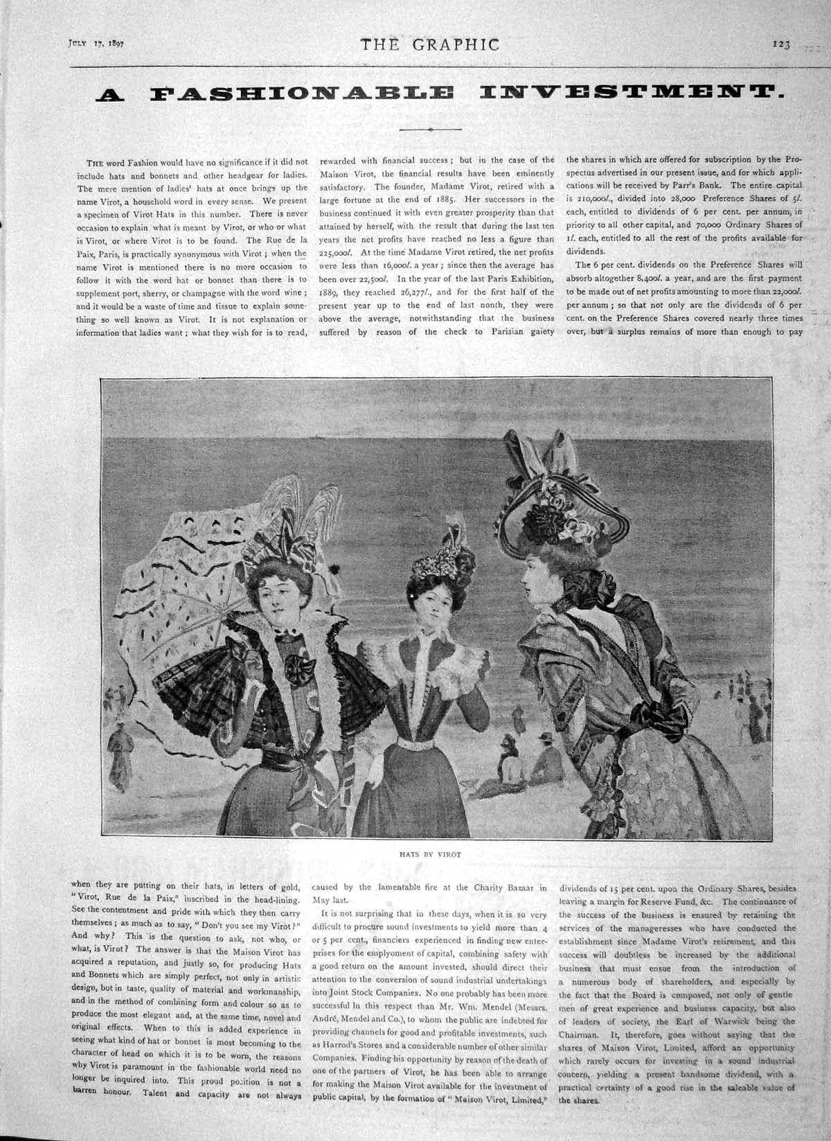 Original Old Antique Print 1897 Fashion Womens Hats Virot 19th