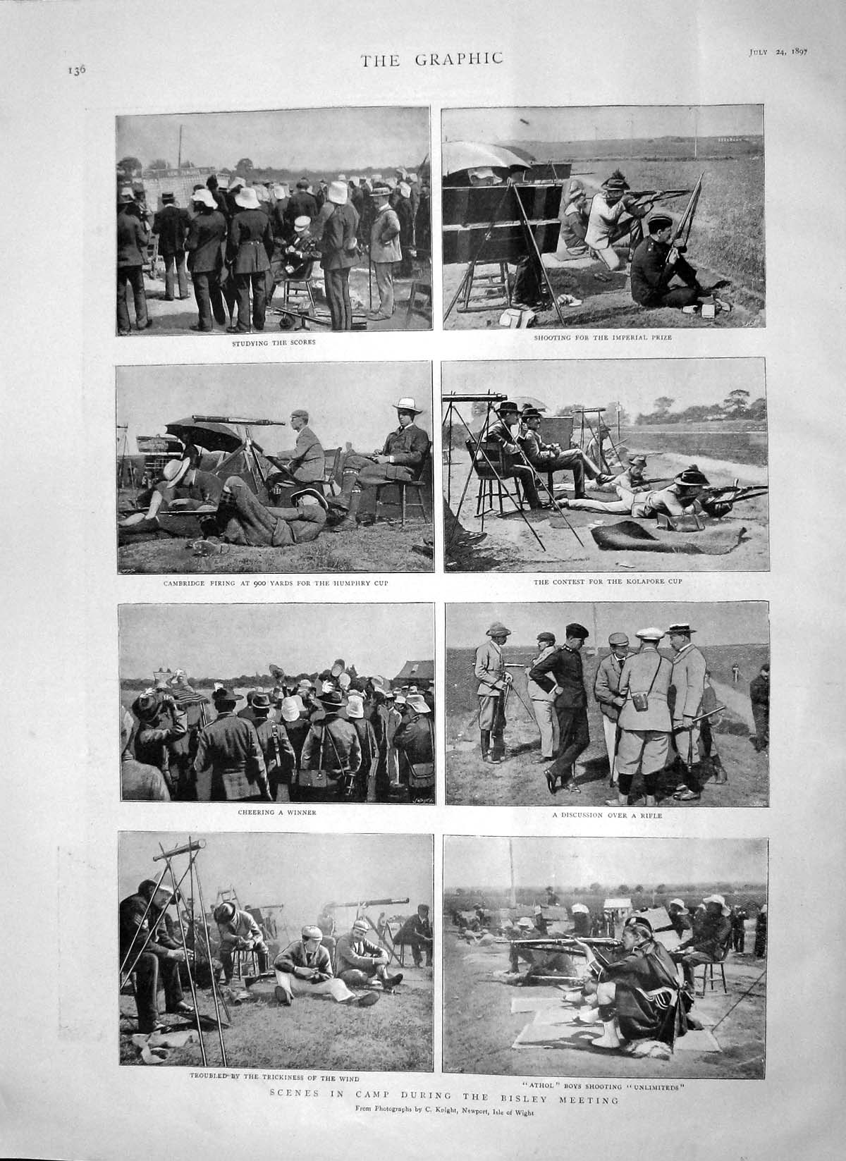 Old Antique Print 1897 Rifle Shooting Camp Wimbledon Walker Fargher Ross 19th