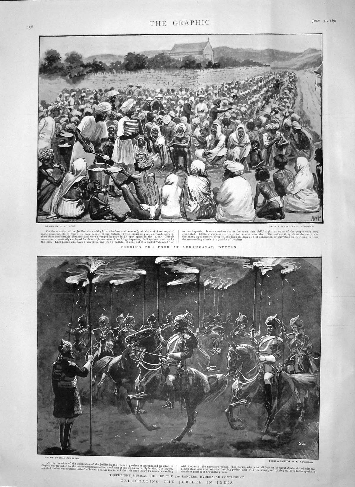 Old Antique Print 1897 Jubilee India Musical Ride Lancers Aurangabad Poor 19th
