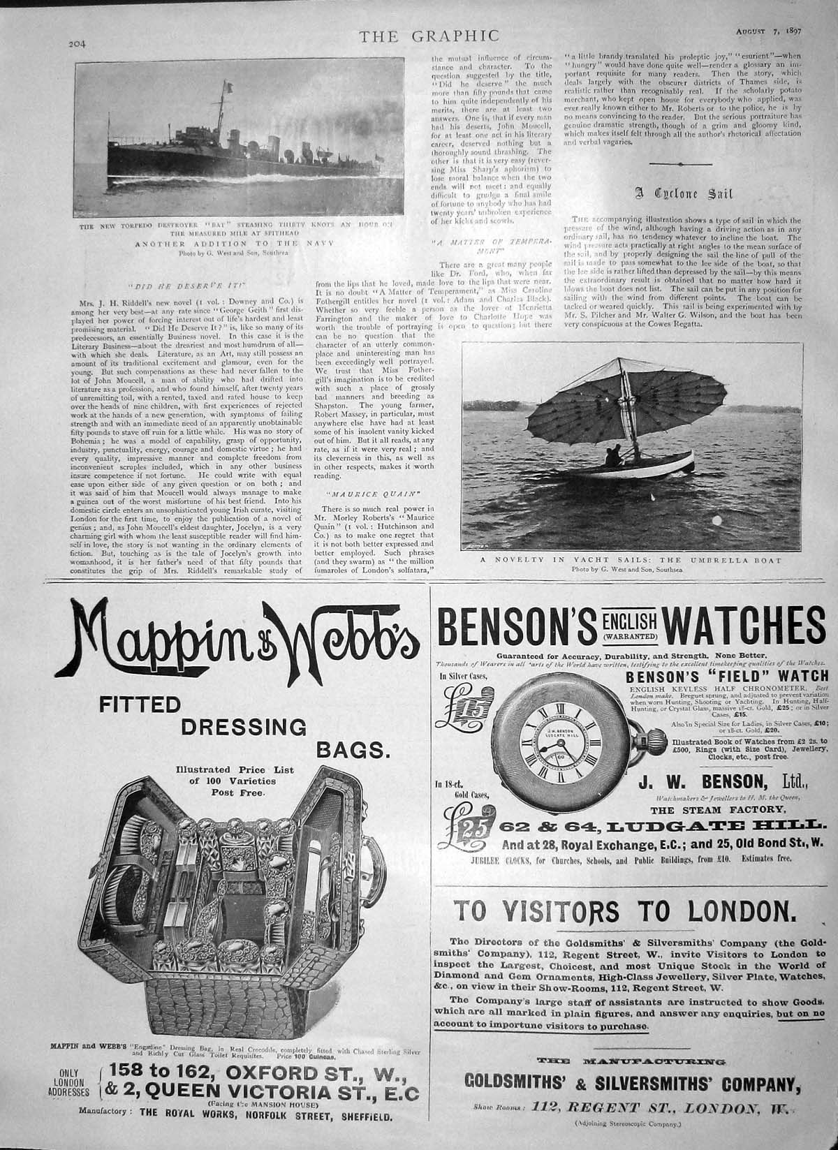 Original Old Antique Print 1897 Torpedo Destroyer Ship Bat Umbrella Boat Mappin
