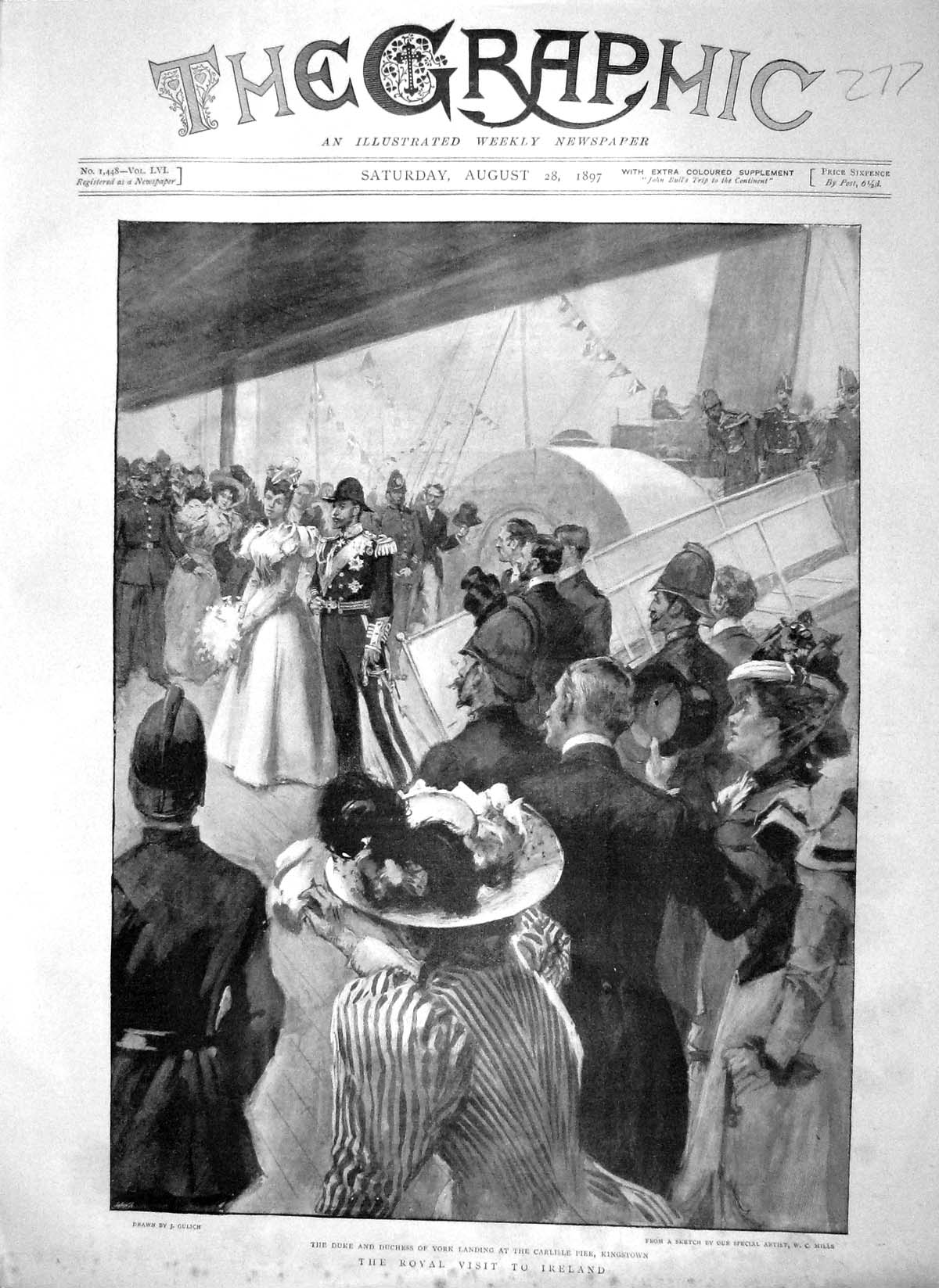 Old Antique Print 1897 Duke York Ireland Carlisle Kingstown College Green 19th
