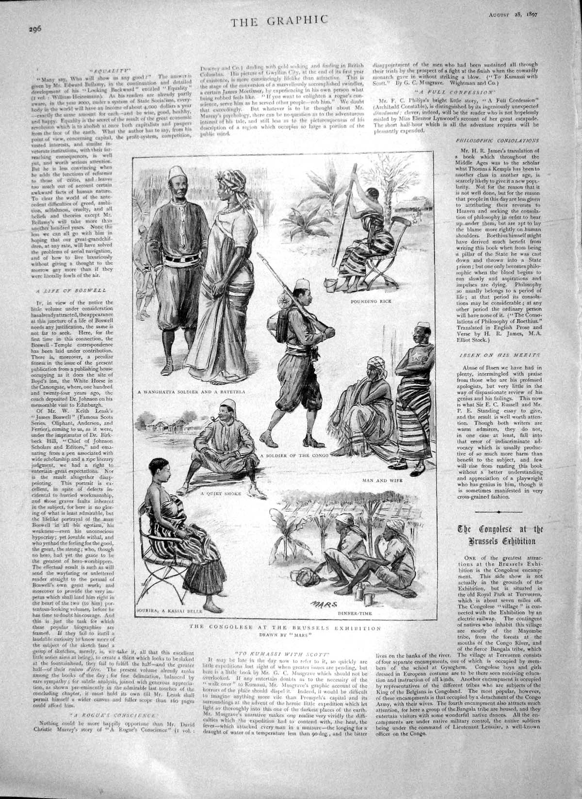 Original Old Antique Print 1897 Congolese Wanghatta Siers Sourira Kassai Belle